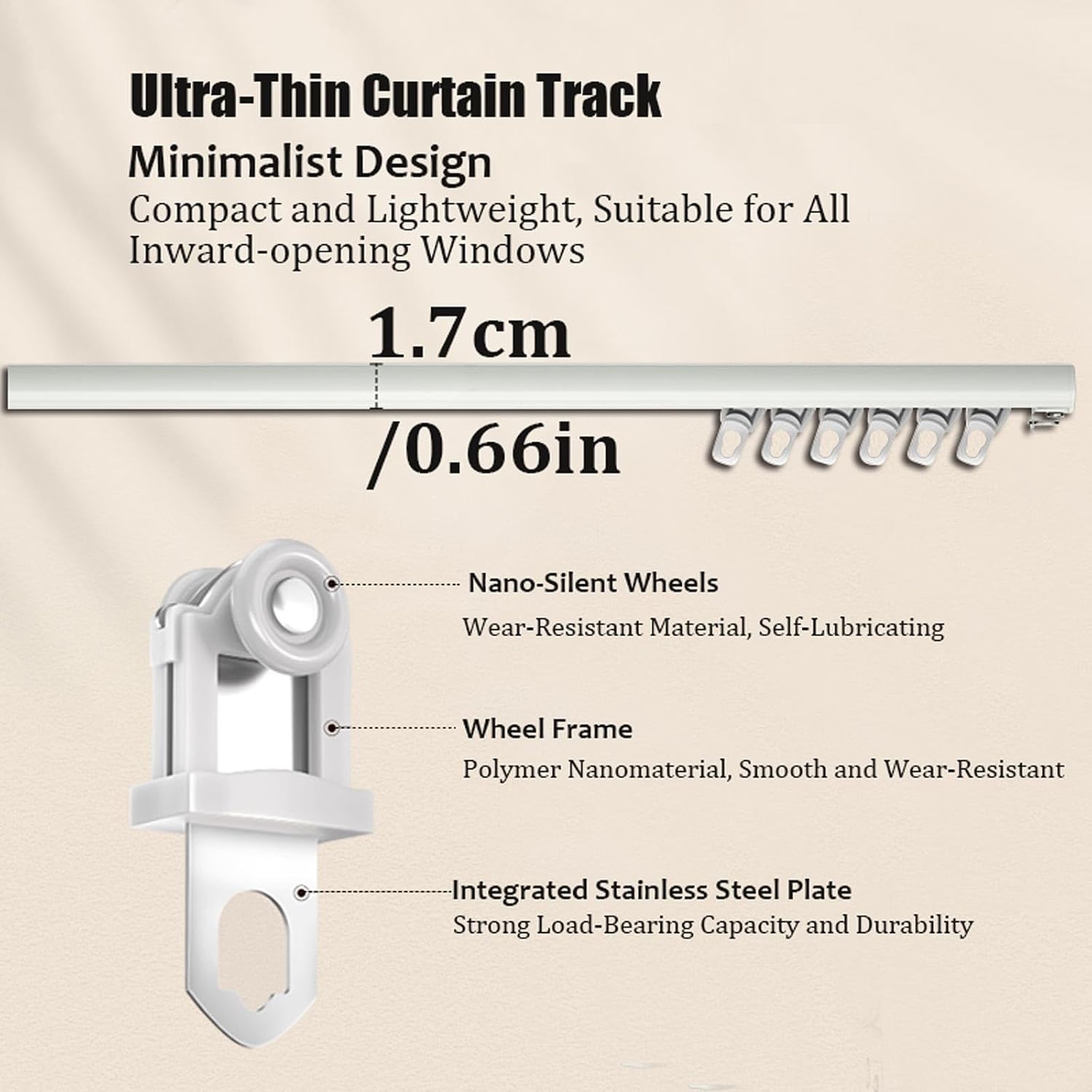 Ultra-Thin Curtain Track Room Divider Curtains Rails Curtain Rods for Windows Room Divider Track for Bedroom Living Room Office(White,150cm/59in)