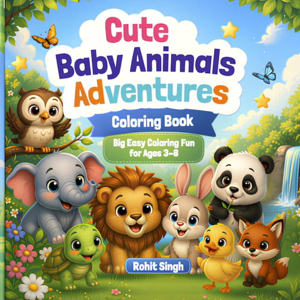 Cute Baby Animals Adventures Coloring Book: Big Easy Coloring Fun for Ages 3–8