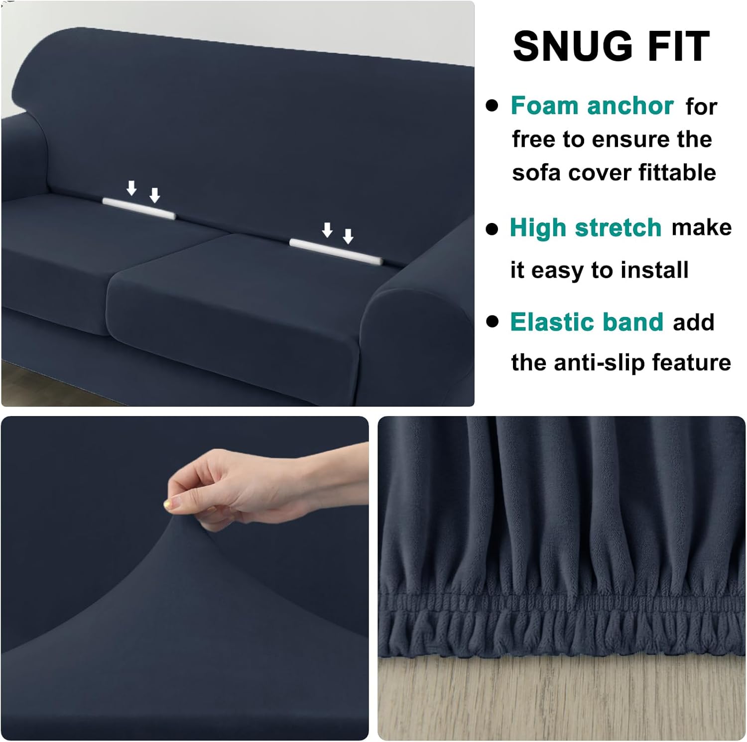 UNBBRRL 1 2 3 4 Seater Velvet Ektorp Sofa Cover Couch Slipcover Set with Sofas Base Cover, Backrest Covers and Seat Cushion Covers (Navy,1 Seat 1 Pc)