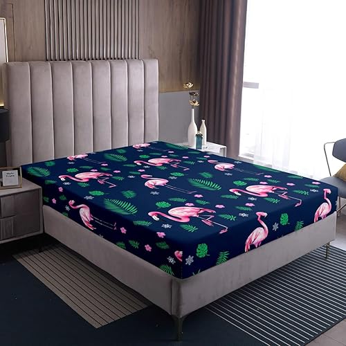 Miniatura 2 de Erosebridal Sábana bajera ajustable de flamenco, hoja de palma, tamaño Queen para niños, niñas, mujeres y adultos, juego de ropa de cama con hojas