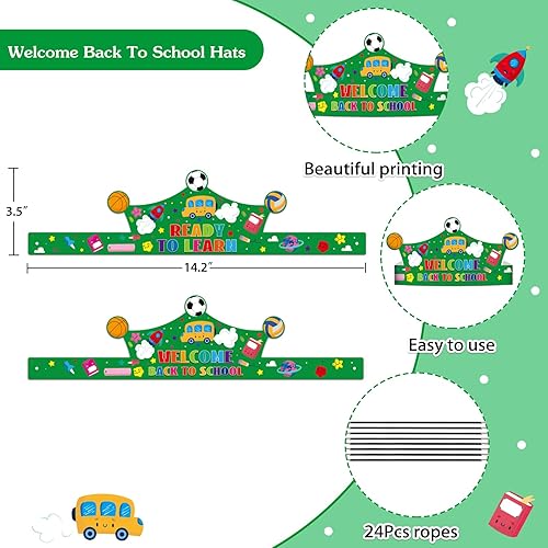 Miniatura 7 de D24TIME Juego de 24 piezas de coronas de bienvenida para niños y estudiantes, sombreros de fiesta para el primer día de escuela, listos para