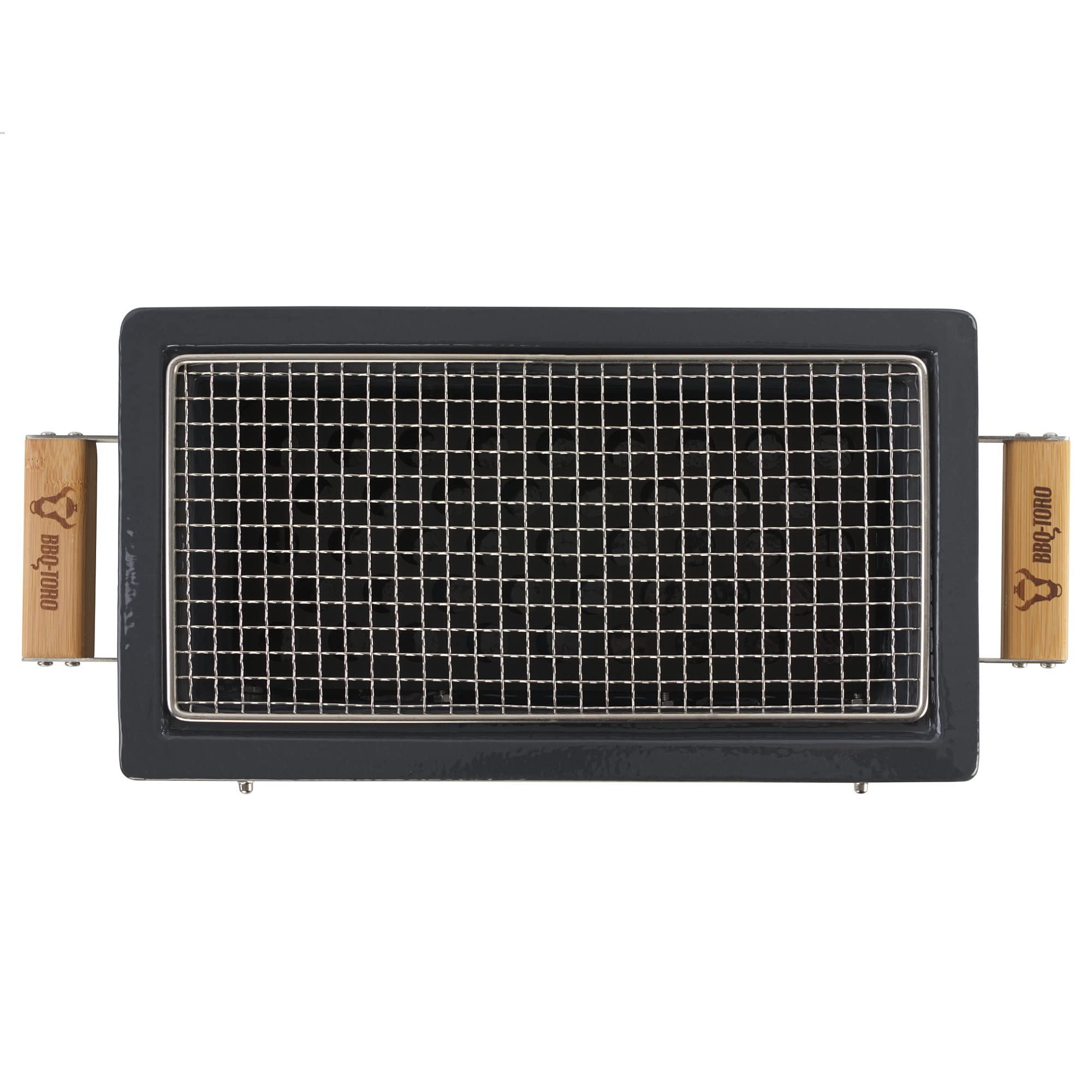 BBQ-Toro Barbecue de table en céramique avec support en bois | 50 x 23 x 17 cm | Hibachi | Barbecue de table sans électricité | Gris | Mini barbecue de table au charbon de bois