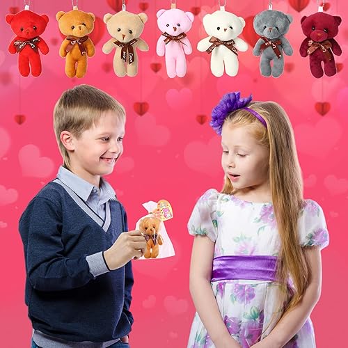 Miniatura 6 de 28 tarjetas de regalo para el día de San Valentín para niños con juguetes de peluche de oso, mini juguetes de peluche para suministros de fiesta de