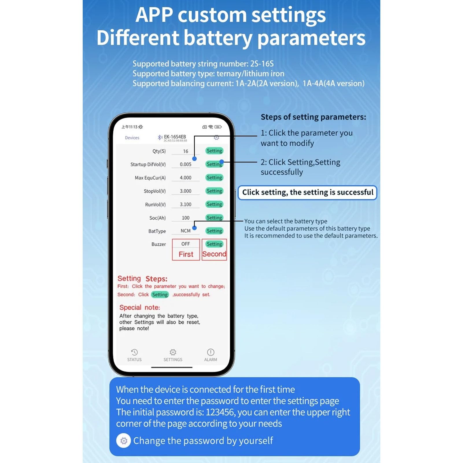 Equalizzatore attivo intelligente 15S-16S 2A Bilanciatore batteria agli ioni di litio con precisione 1mV con app per NCM LFP LTO