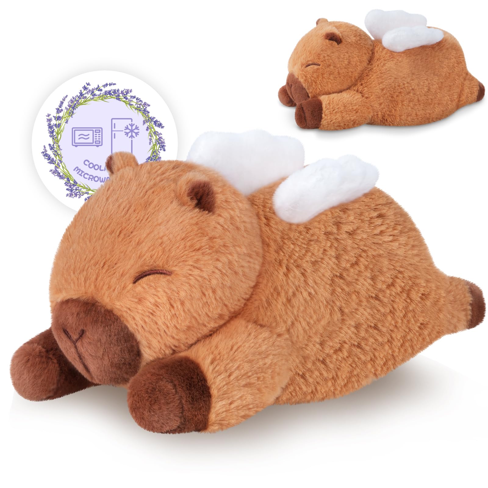 SuzziPals Heatable &amp; Coolable Angle Capybara Plush, Microwave Heating Pad Stuffed Animals for Soothing &amp; Relaxation, Cute Plushies Capibara for Stress Relief, Capybara Gifts for Girls &amp; Boy