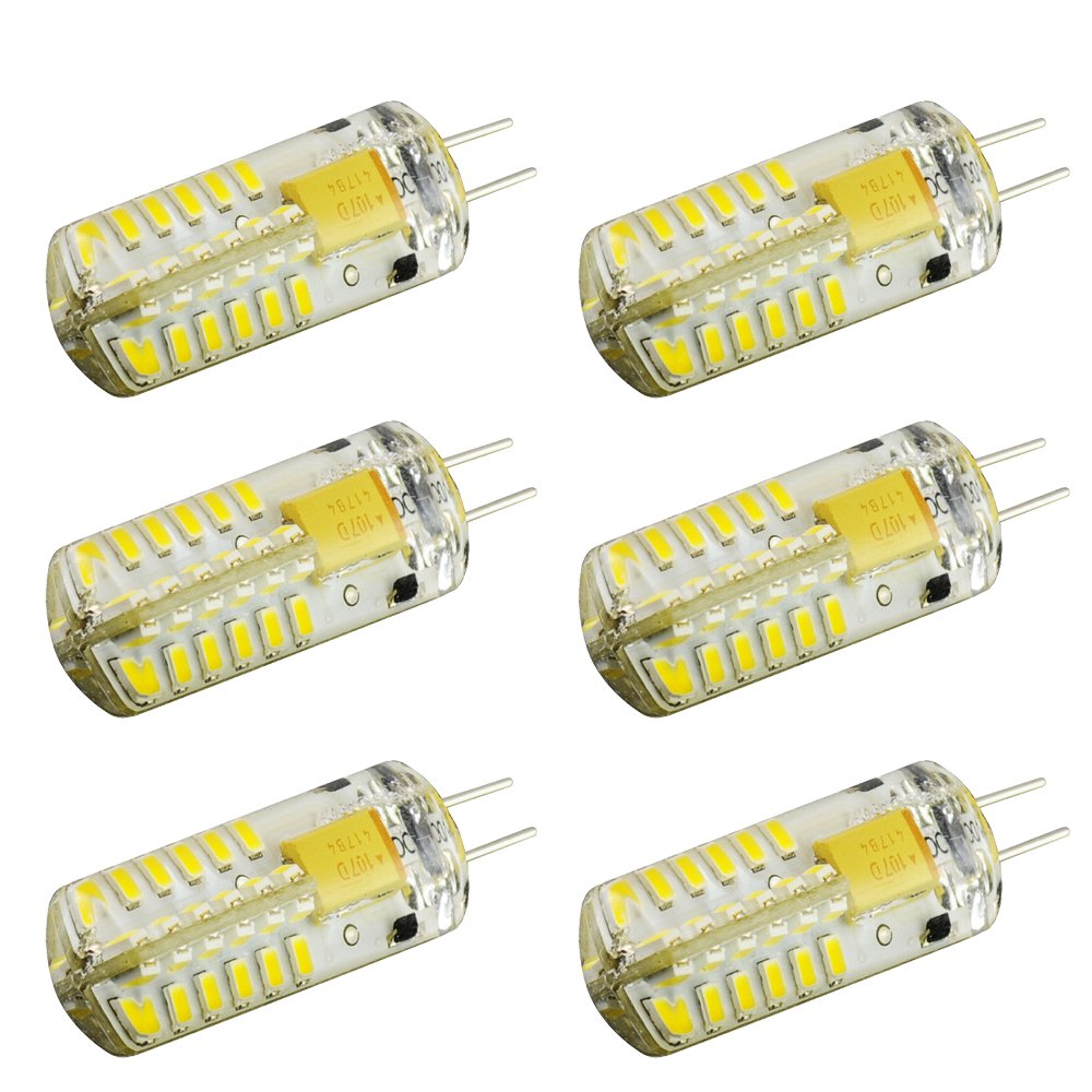6 Pack (6 Pcs/lot) G4 Type 48 LED Light Bulbs Lamps 3 Watt Halogen Bulbs AC/DC10-24V Warm White Color Undimmable 3014 Emitter Quivalent to 30W Incandescent Bulb Replacement