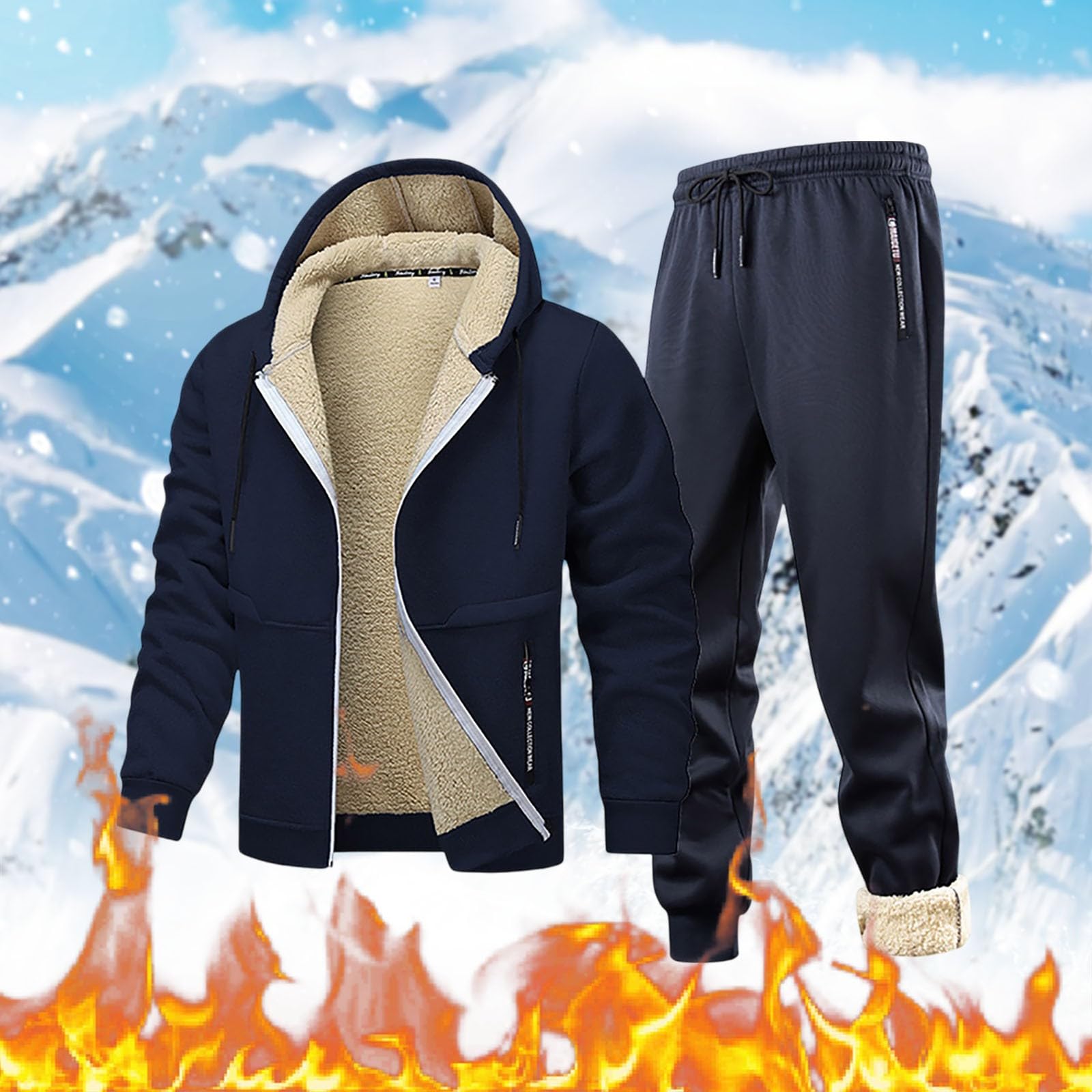 Jogginganzug Herren Fleece Trainingsanzug - Winter Thermo Gefüttert 2 Teiler Sportanzug Hausanzug Fleecejacke und Jogginghose Zweiteiler Sweatanzug Warmer Freizeitanzug Laufbekleidung XS-XXL 2026