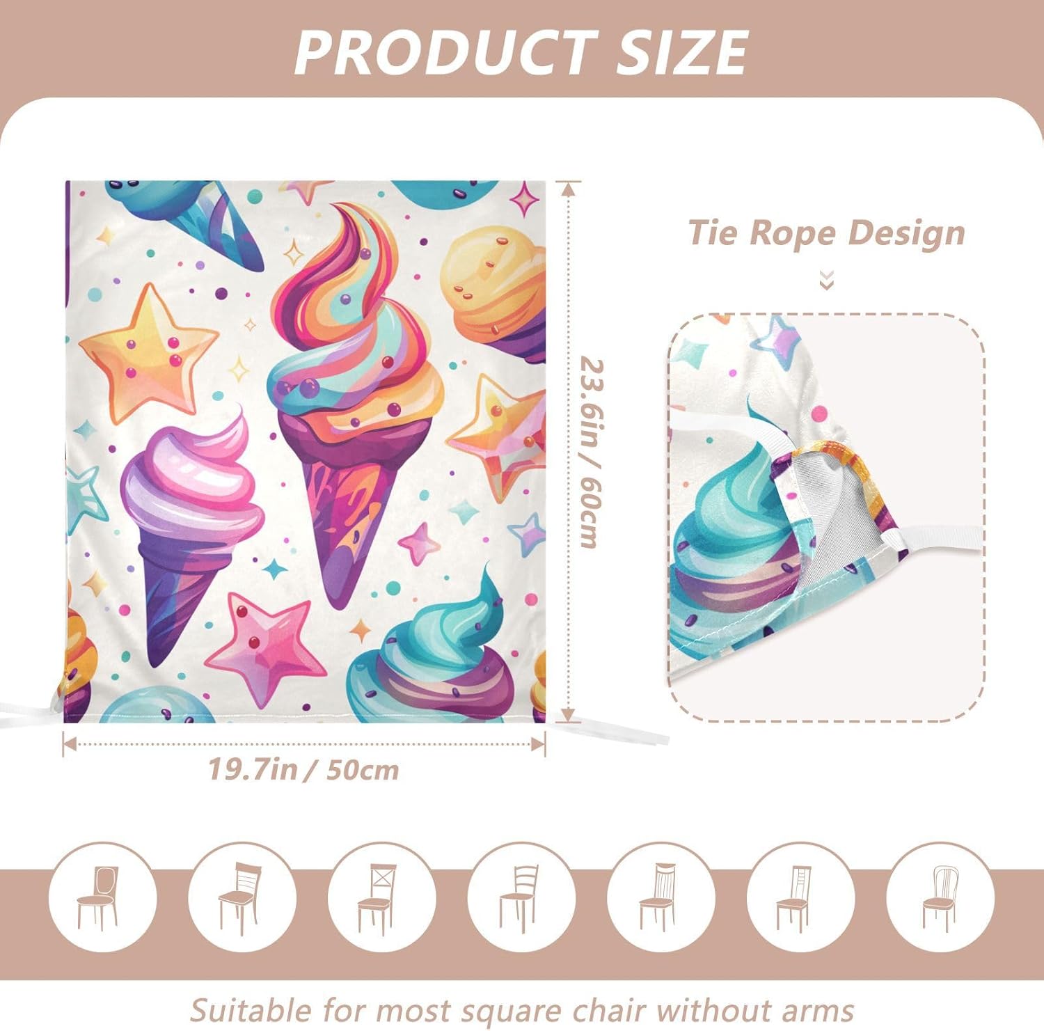 ALAZA Ice Cream Stars Chair Back Cover Set of 6, Washable Reusable Removable Chair Slipcovers Decorative Chair Cover for Home Kitchen Wedding Party