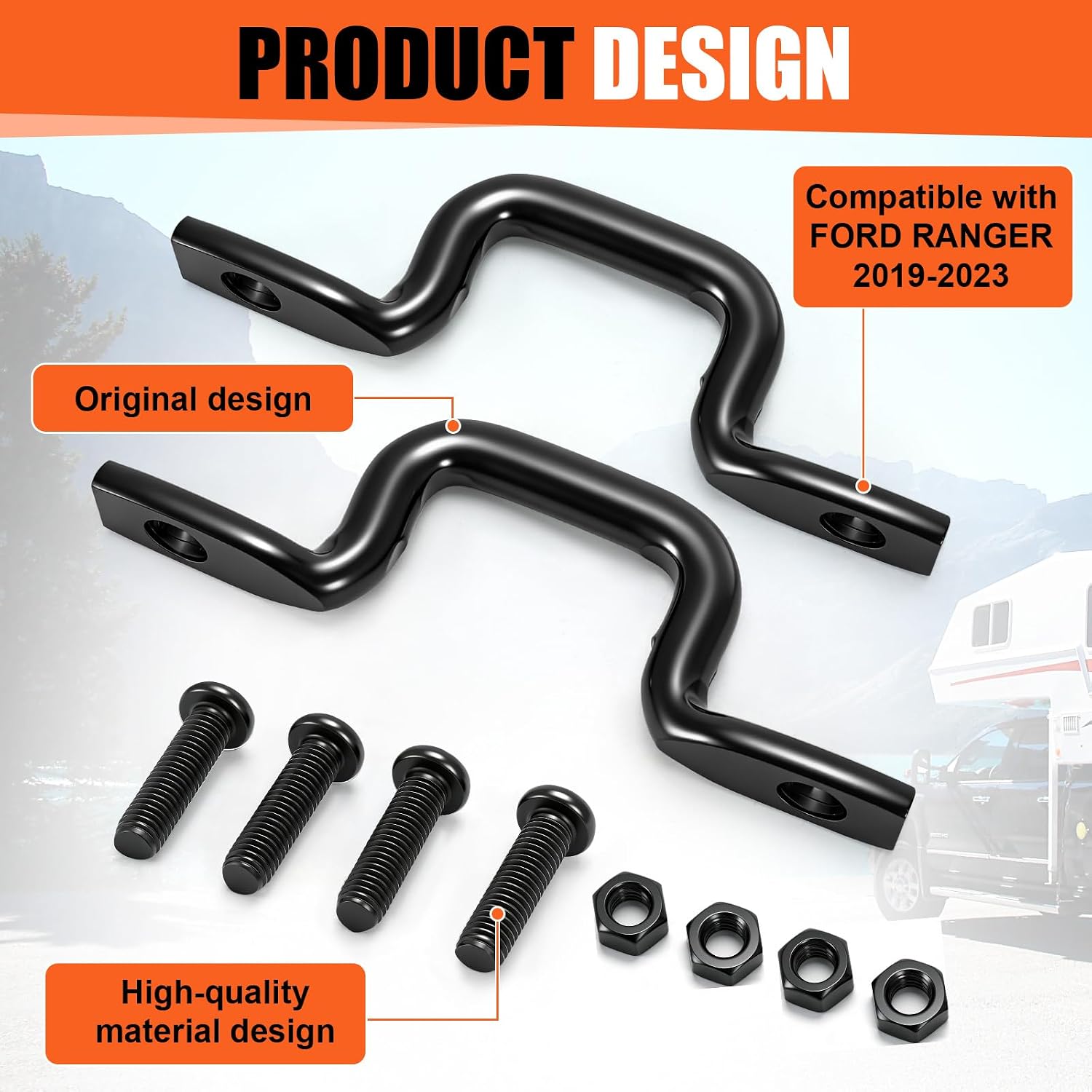 2PCS Rear Bed Steel Tie Down Rope Hook with Screws KB3Z-21550A74-A Compatible with Ford Ranger 2019 2020 2021 2022, W505594-S450B