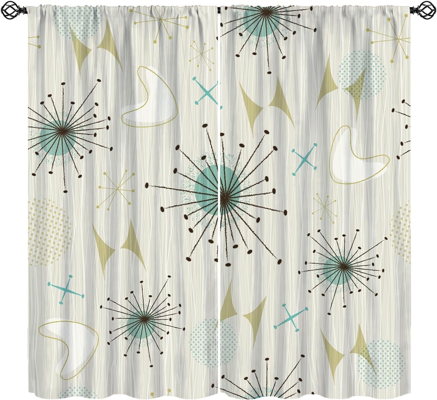Mid Century Curtains, Modern Atomic Age Pattern Retro 50s Background Blackout Window Treatments, Rod Pocket Thermal Insulated Drapes 2 Panel Sets for Bedroom Living Room, 42" W X 54" L
