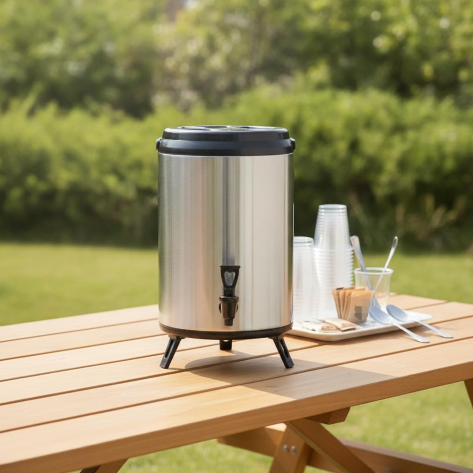 Termo Dispensador Bebidas Aislado Contenedor Térmico con Patas Portátil Dispensador Bebidas para Cafeterías, Array, Blanco Brillante, 10L