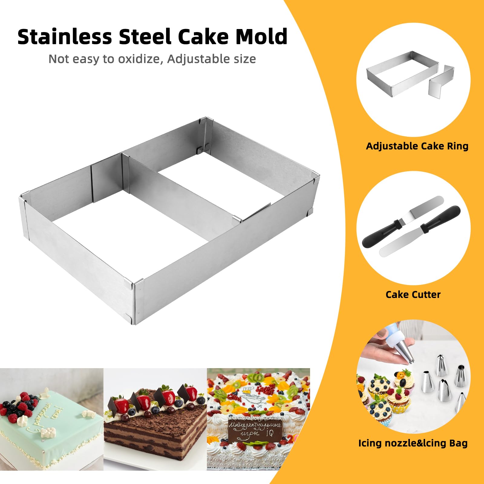 Tortiera Rettangolare Regolabile - Stampo Acciaio Inox Per Torte E Mousse