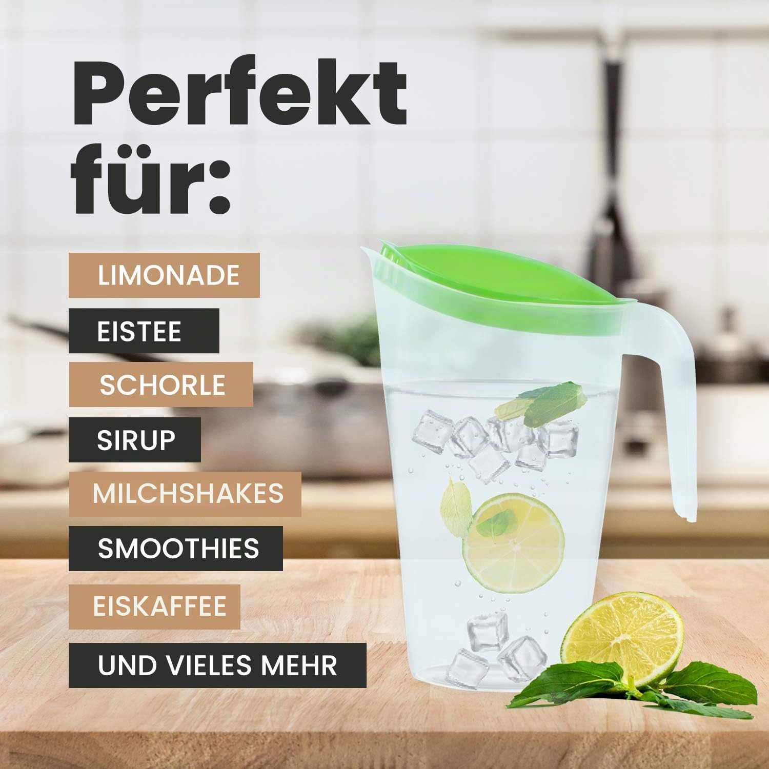 Home Line Saftkanne 1,7 L - Wasserkanne mit festsitzendem Deckel - Getränkekanne mit tropffreiem Außgieser - Wasserkaraffe Kühlschrankkrug Saftspender (12er Set (blau, grün, rot))