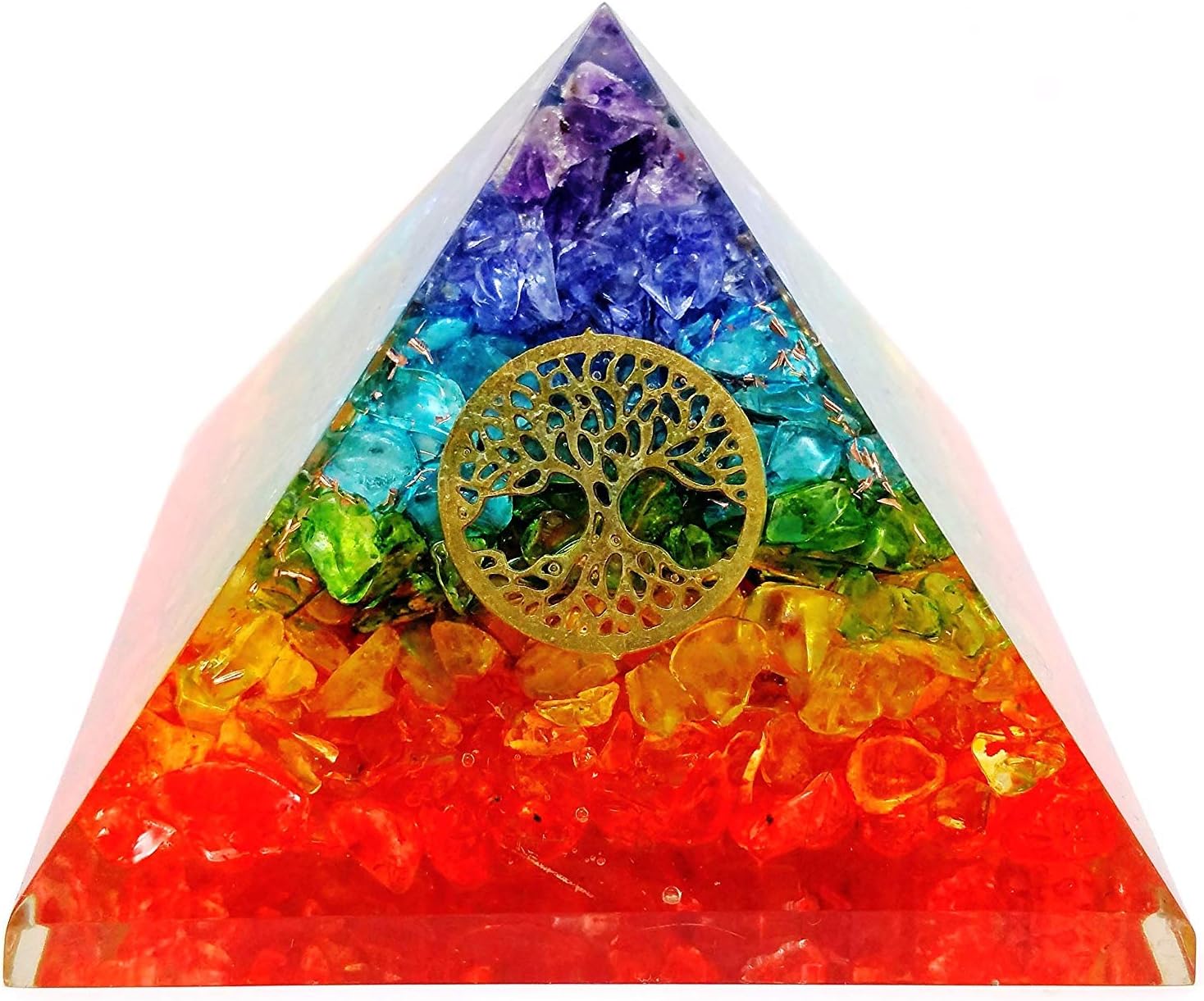 7 Chakra Crystal Tree of Life Orgone Pyramid Kit/Includes 4 Crystal Quartz Energy Points/EMF Protection Meditation Yoga Energy Generator …