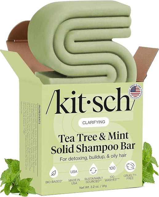 Kitsch Clarifying Tea Tree & Mint Shampoo Bar - Tea Tree Shampoo for Build-Up Removal - Hair Shampoo Bar for Scalp & Oil Control - Vegan Hair Care, 91g
