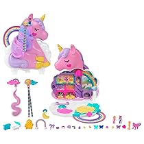 Polly Pocket – Salone di Bellezza Unicorno Arcobaleno, playset cofanetto con unicorno con testa pettinabile e 2 micro bambole, oltre 25 accessori, giocattolo per bambini 4+ anni, HMX18