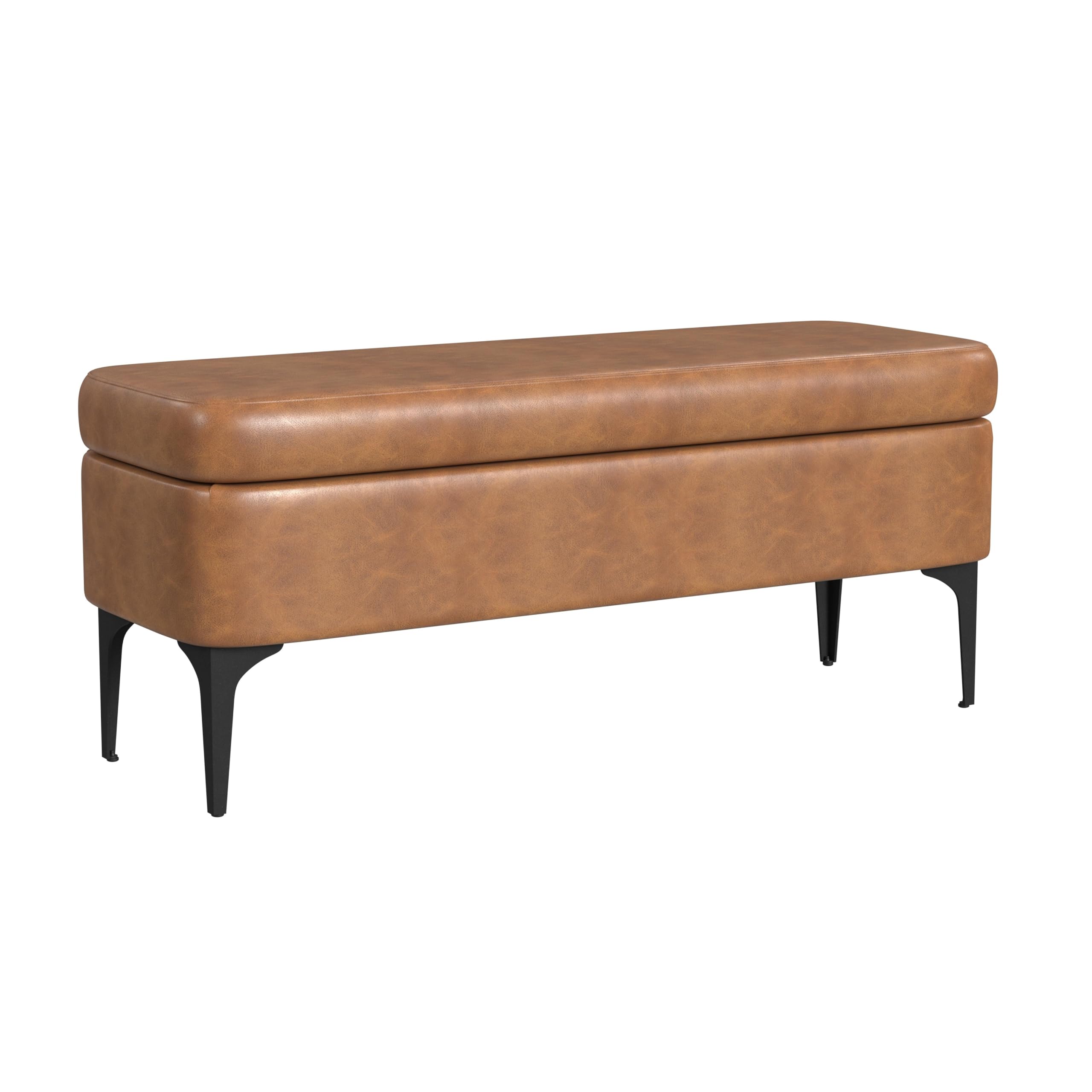 HomePop Upholstered Storage Bench with Metal Leg Home Décor|Bench with Storage for Living Room & Entryway - Carmel Faux Leather