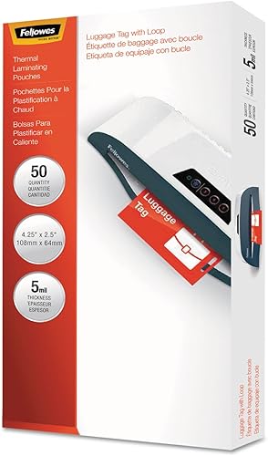 Fellowes 52033 Bolsas de laminación, 5 mil, 3 78 x 2 58, tamaño de identificación, 25paquete