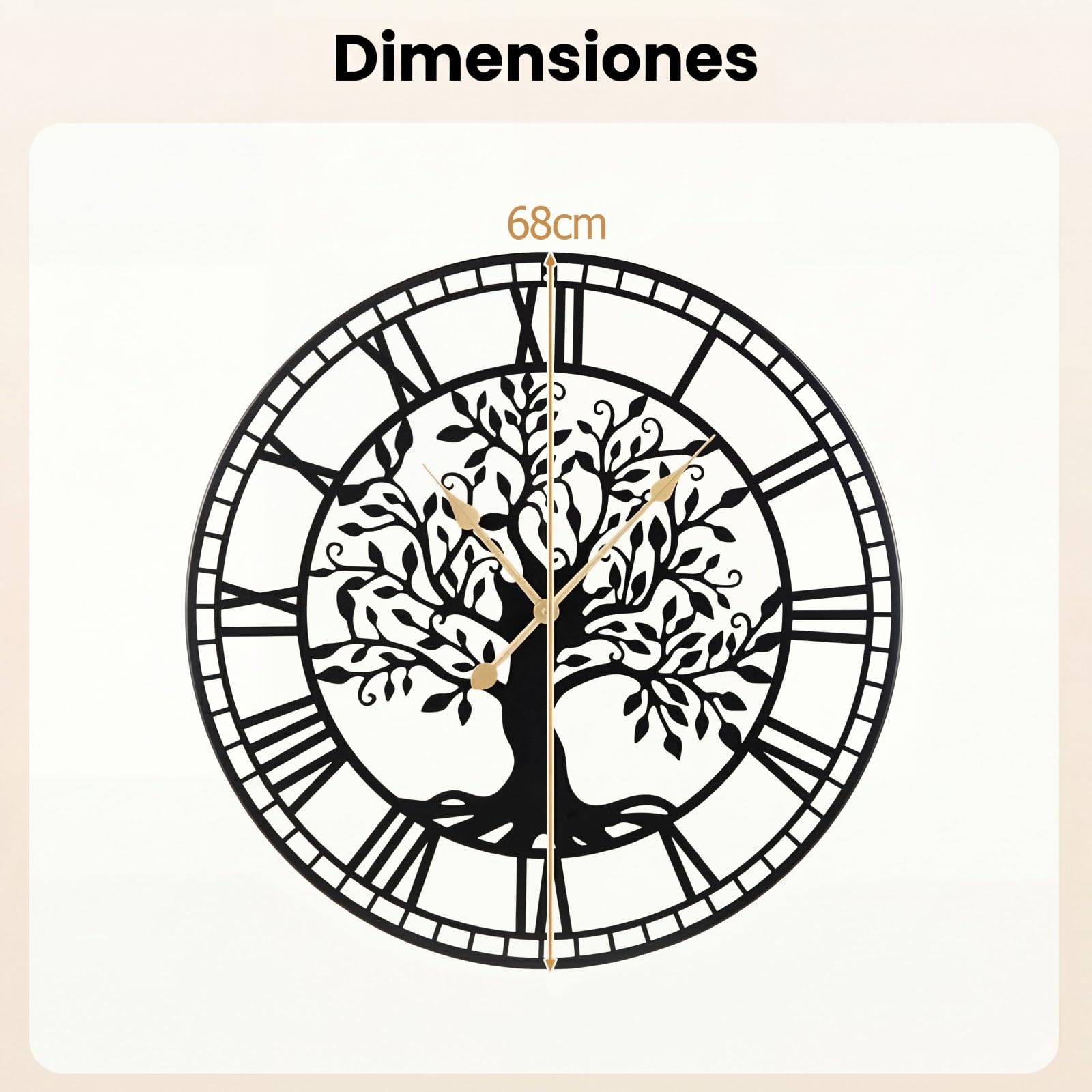 COSTWAY Reloj de Pared Grande para Salón, 68 cm Reloj Decorativo Silencioso en Forma de, Estructura de Metal, Decoración de Pared a Pilas para Salón, Dormitorio y Cocina, Negro (Árbol de la Vida)