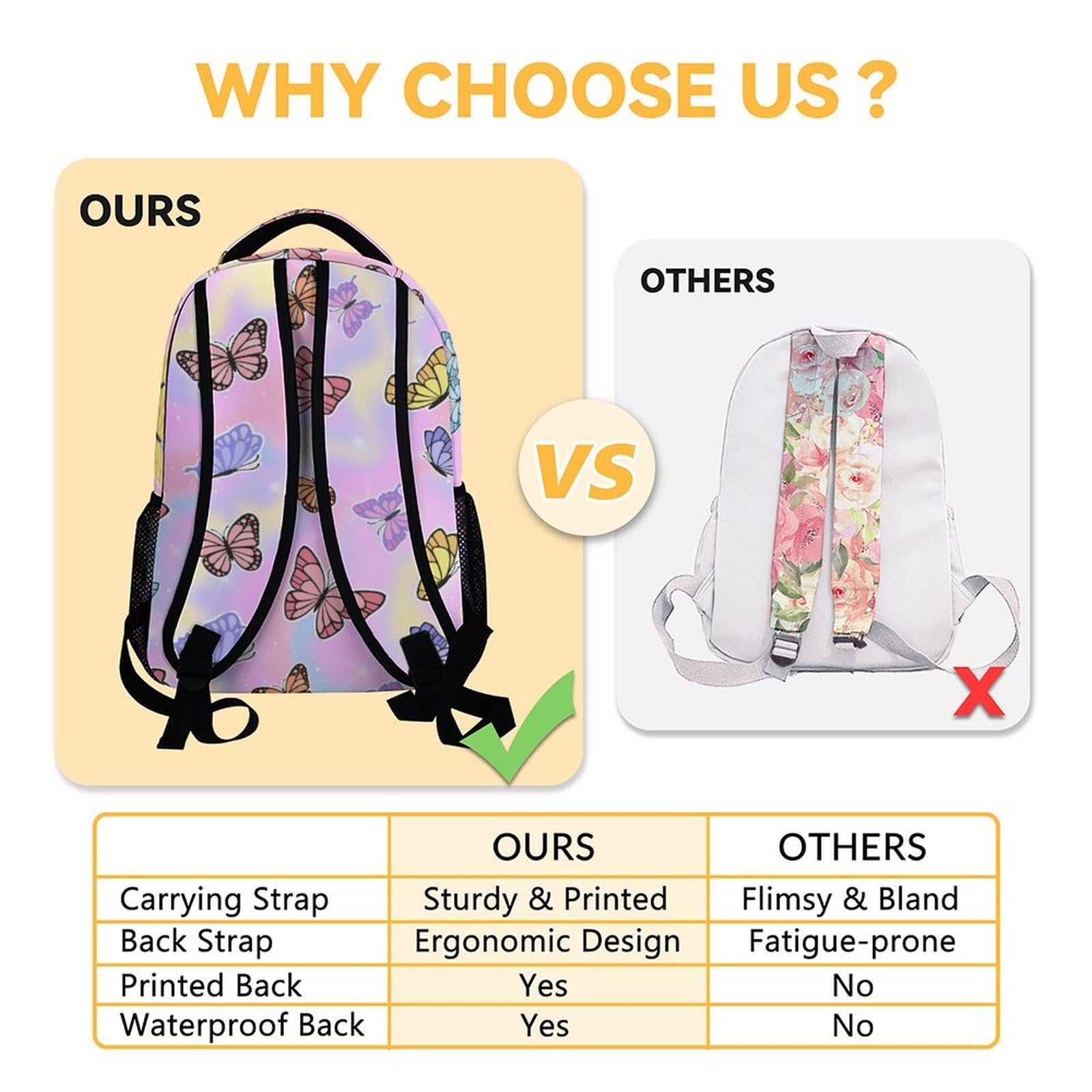 Mochila para niños para la escuela, mochila negra de 16 pulgadas para niñas, niños, bonita bolsa de libros de mariposa para primaria