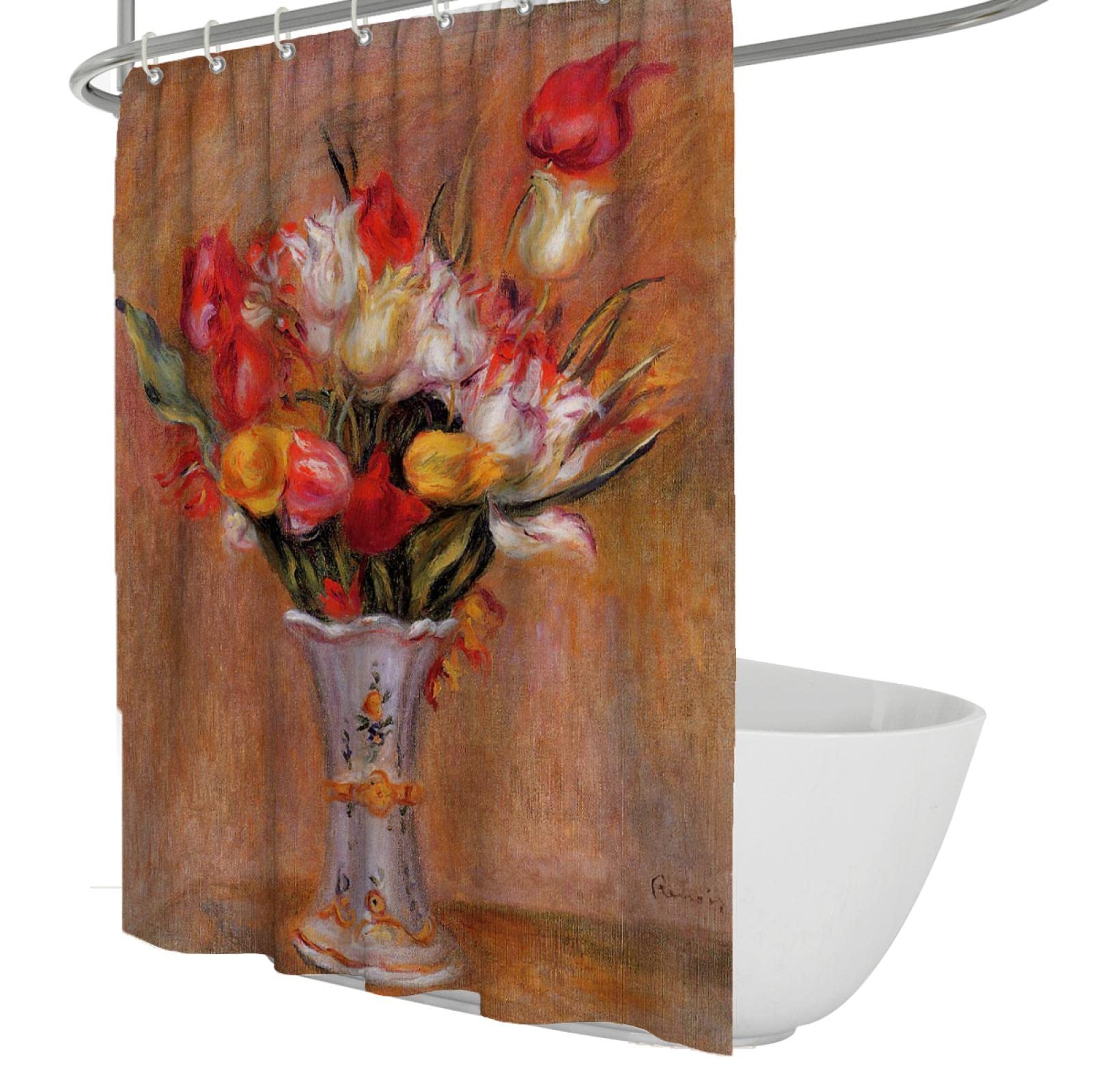 Frühling wasserdichter Polyester-Duschvorhang, Retro-Blumendruck Maschine waschbare Duschvorhänge für Badezimmerdekor Set Haken 120Wx200Lcm