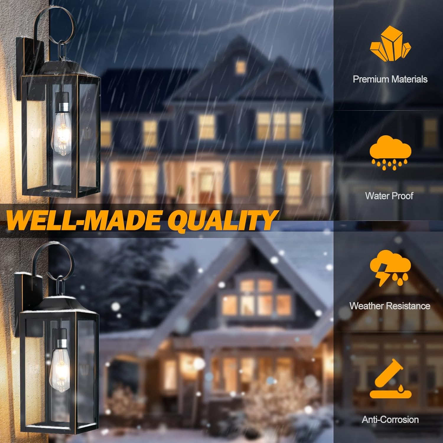 19" Large Outdoor Wall Light Fixtures, 2 Pack Black Exterior Light Fixtures Wall Sconces Porch Lights Outdoor, Waterproof Outdoor Lighting for House Garage Entryway-with Gold Trim