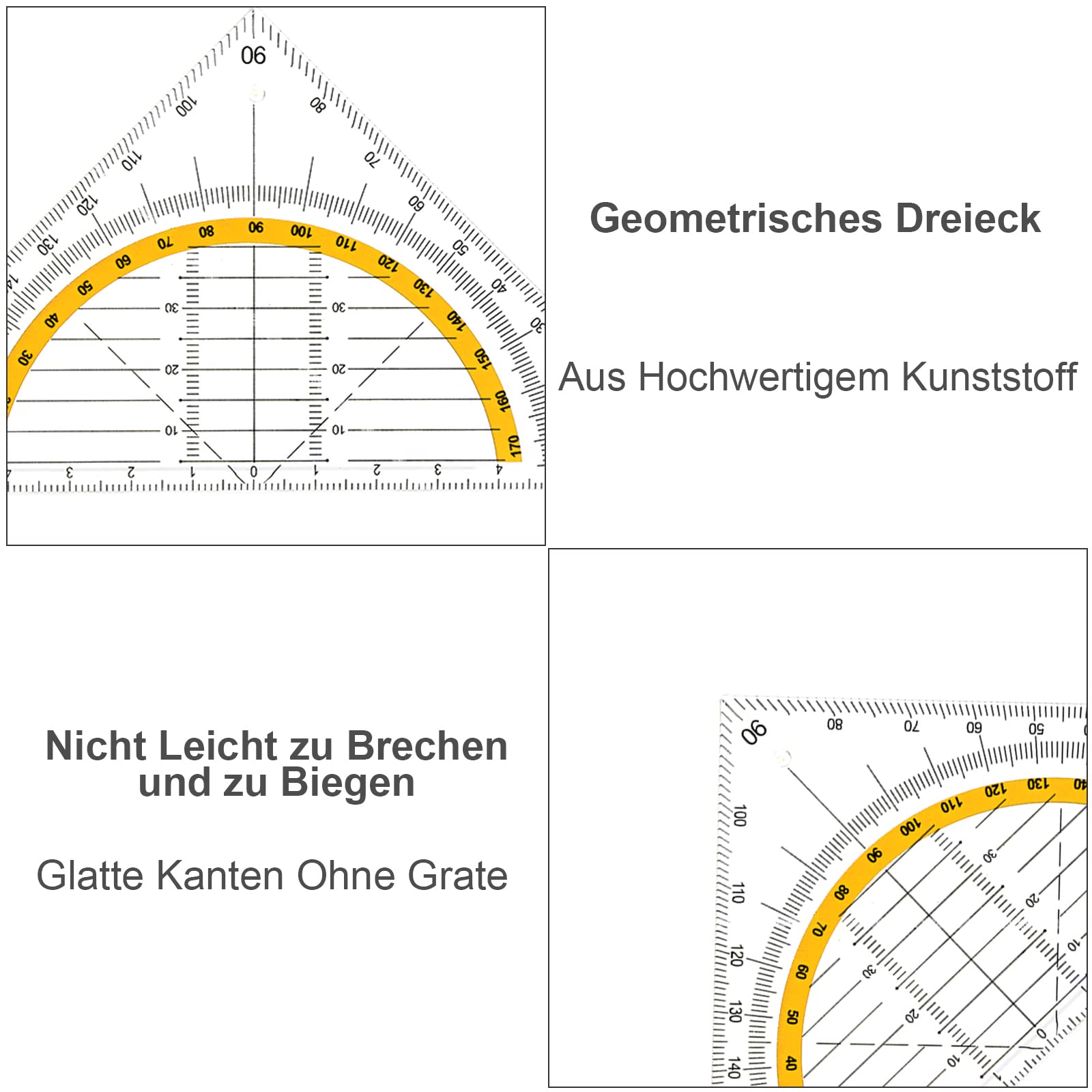 10 Stück Geometrie Dreieck, Geodreieck aus Kunststoff, Flexibel Geodreieck Zeichendreieck Winkelmesser Geodreieck zum Kreise Zeichnen Geometrie Set für Büro Designer Studenten Malerei