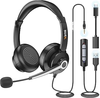 Amazon.co.jp: Wantek ヘッドセットUSB/TypeC/3.5mm 両耳 ノイズ