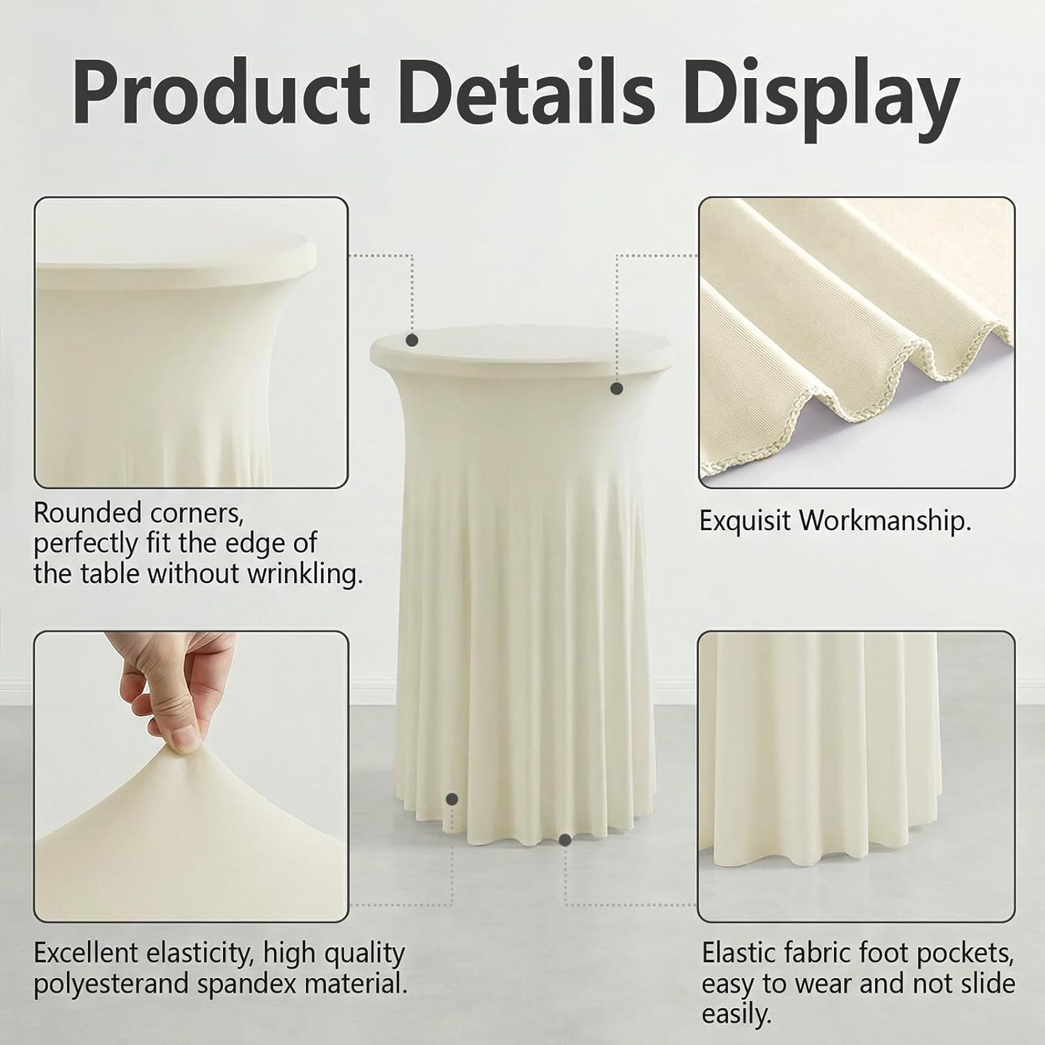 ArtSocket 2-Pack Ivory White Spandex Cocktail Table Covers, Stretch Fitted High Top Highboy Tablecloths with Ruffle Skirt, Wrinkle-Resistant, for Wedding Banquet Party Bar Tables (32" Dia x 43" H)