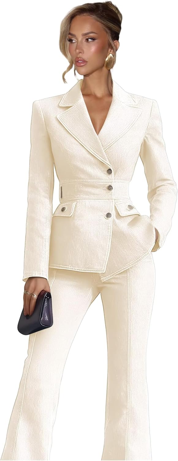 2 Piece Denim Suits for Women Casual Womens Suits Elegant Pants Suit for Daily Life