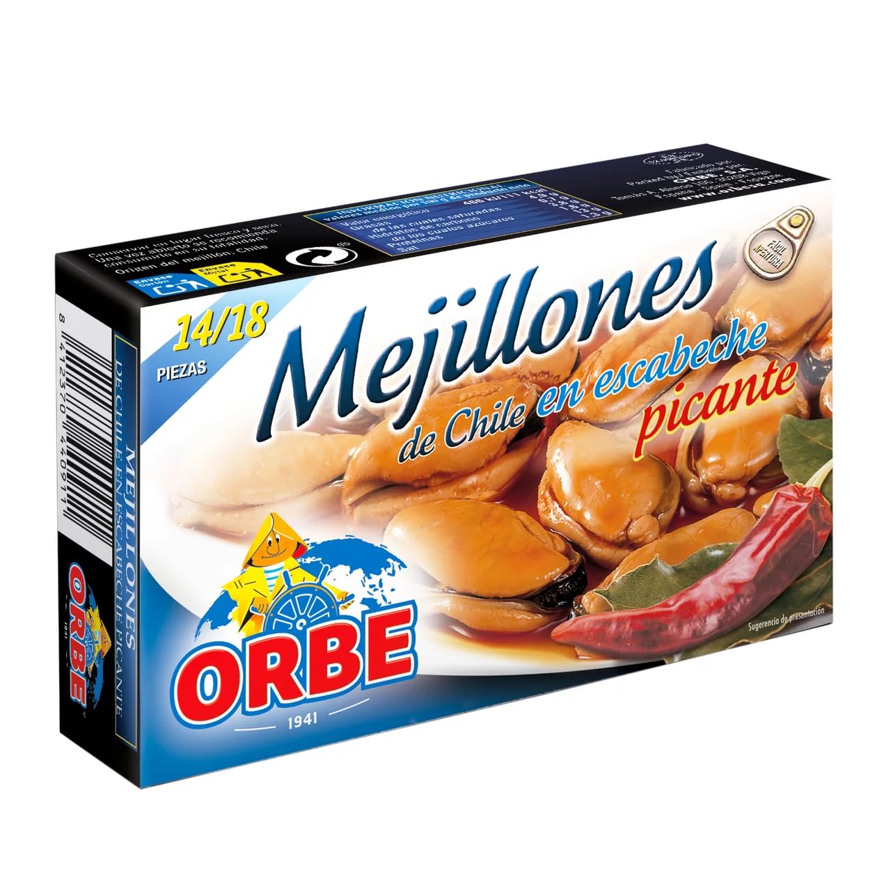 ORBE Miesmuscheln in scharfer Escabeche 14/18 Stück 69 g. 9er-Packung.