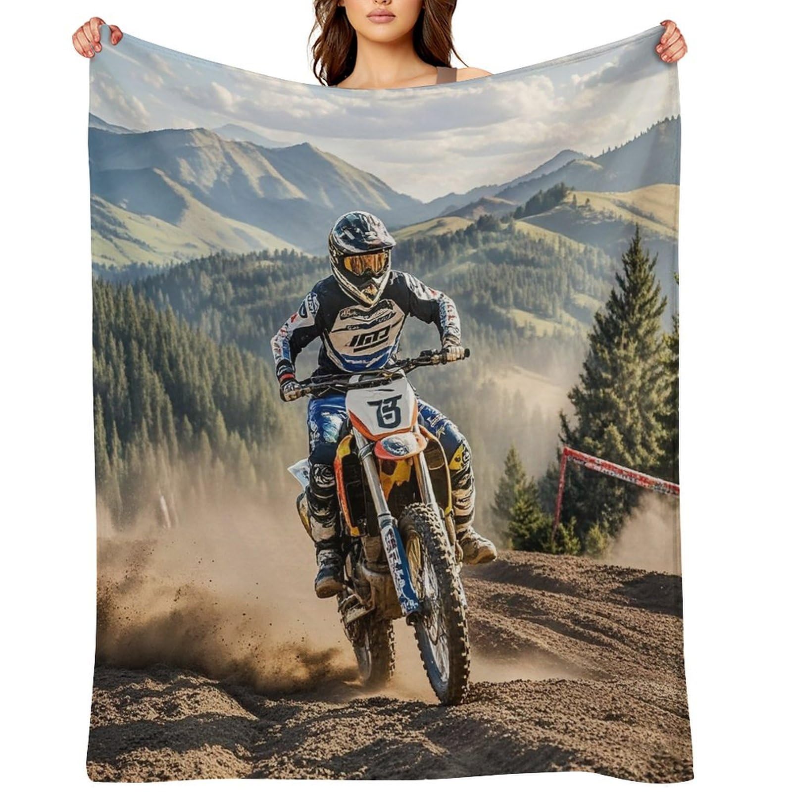 Flannel Motocross Throw Blanket for Couch Super Soft Fuzzy Cozy Flannel Blankets No Shed No Pilling FAnti-Static Winter Bed Blanket Decorative and Giftable Blankets