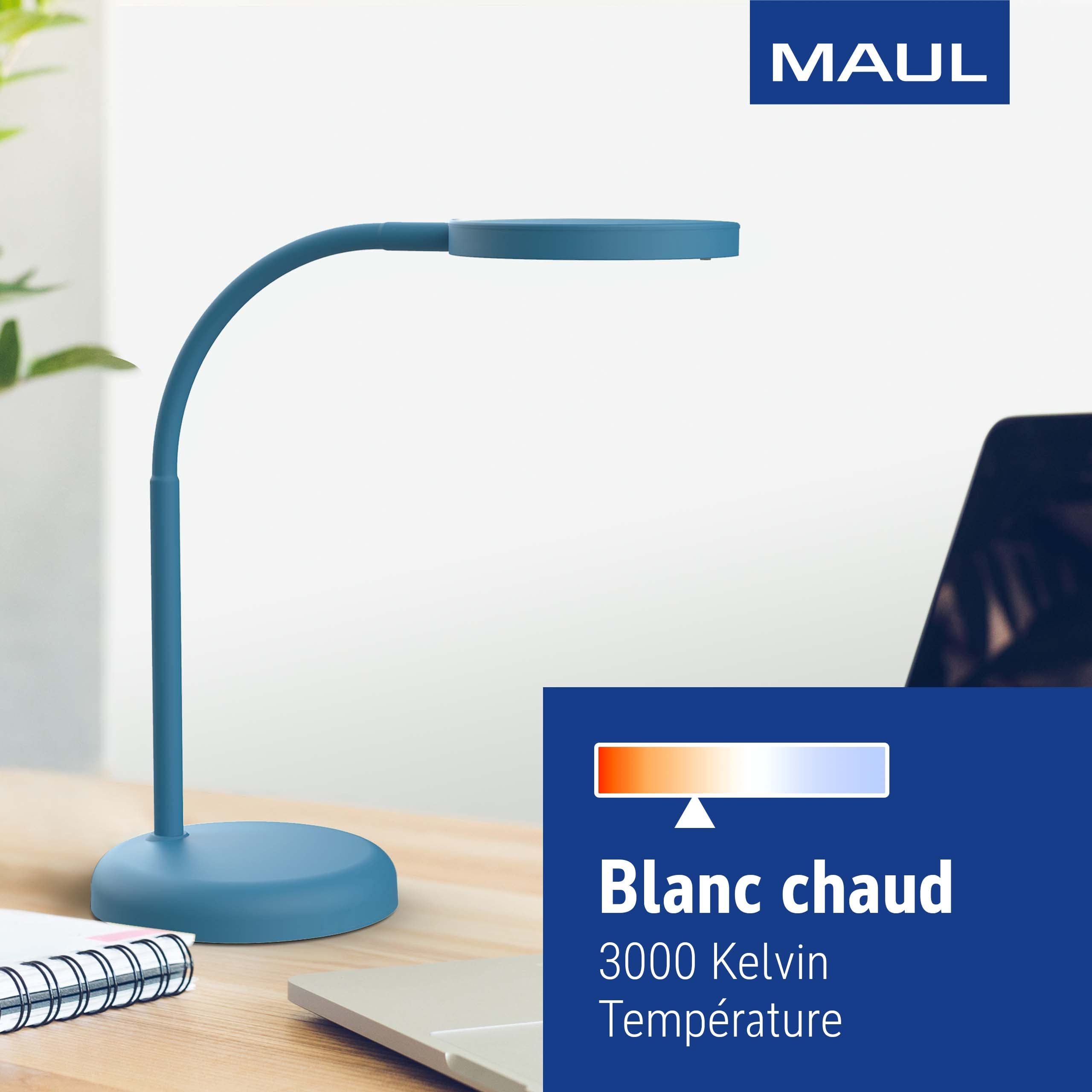 MAUL Luminaire de bureau LED MAULjoy, Petite lampe de bureau pour l’espace de travail des enfants – Lampe design flexible température de couleur 3000K – bleu atlantique