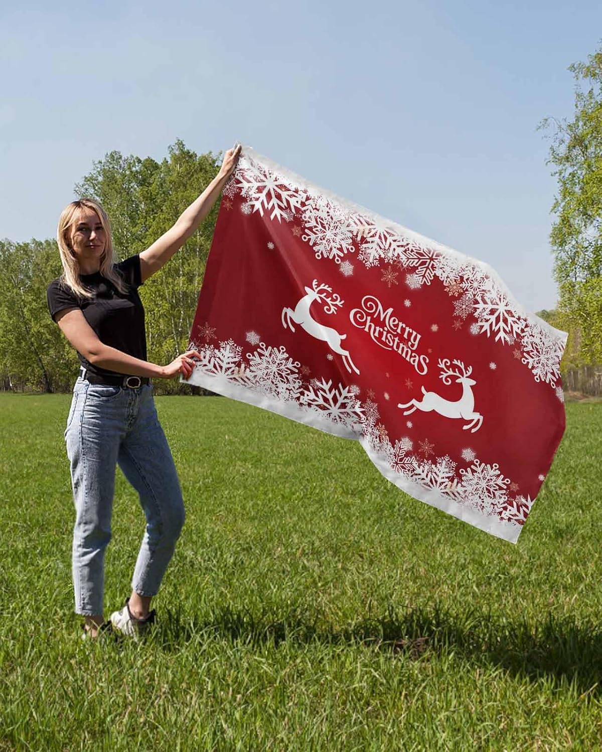 Merry Christmas Flags 4x6 Ft Garden Flag Polyester Double Sided Printing Yard Flag for Outdoor House Yard Indoor Outdoor Flag Holiday Banner Decor Gift, Winter Xmas Elk Snowflake Red