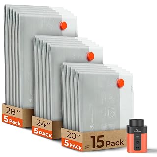 ETENWOLF 15 Pack Reusable Vacuum Seal Bags for Travel with Rechargeable Air Pump,Vacuum Compression Packing Seal for Clothes, Blankets, Seasonal Storage,Carry-On Space Saver Bags in 3 Sizes - Amazon product rated Grade A