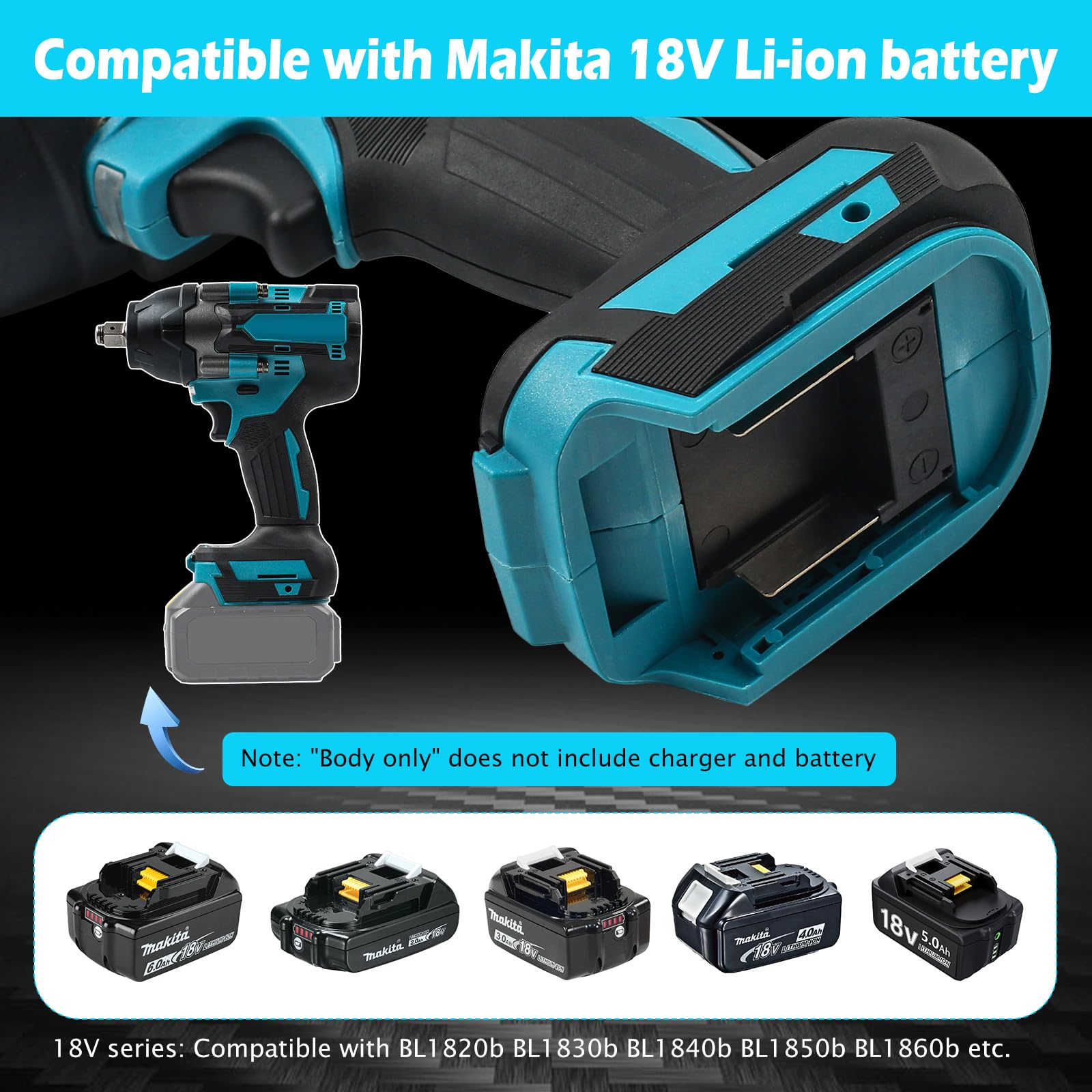 Llave de impacto con batería de 700 N.m, 18 V, atornillador de impacto con batería, 1/2 pulgadas, llave de impacto sin escobillas para Makita BL1830, BL1830B, BL1840, BL1840B, BL1850, BL1850B