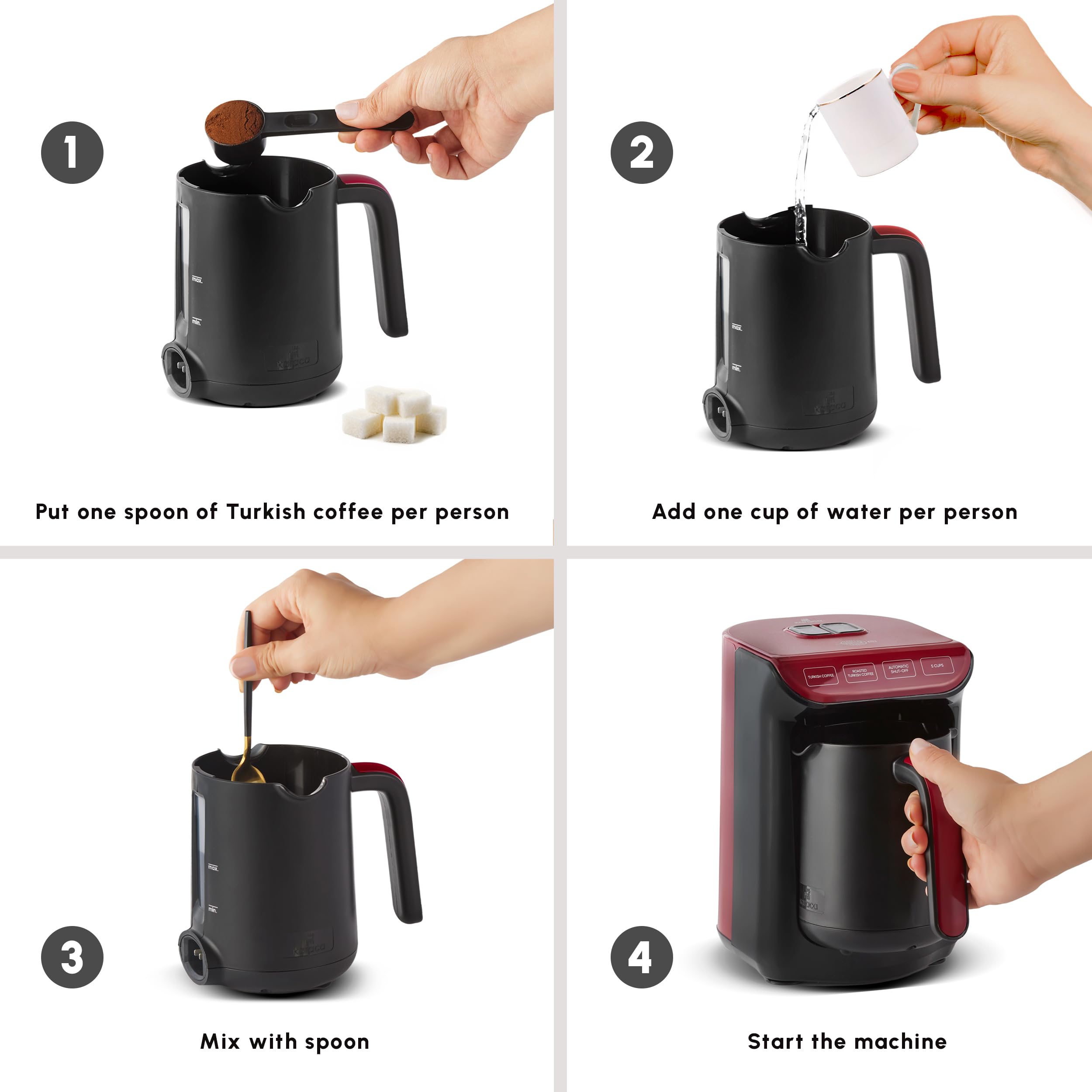 Karaca Hatır Roast turecki ekspres do kawy, czerwony, pojemność 5 filiżanek, duża ilość piany, 535 W, system ostrzegania głosowego, system ostrzegania przed światłem, miarka, łatwe czyszczenie