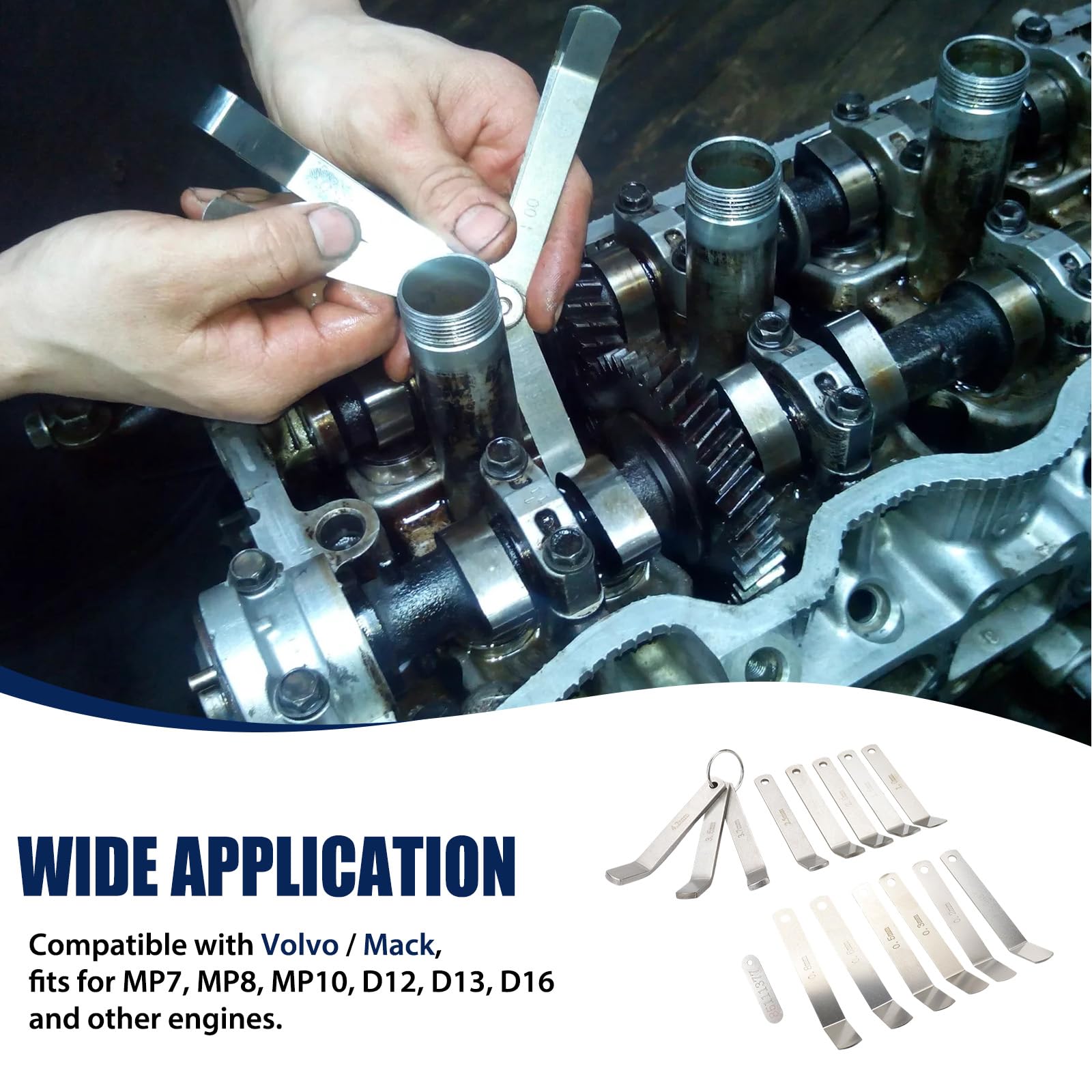 Feeler Gauge Jake Brake Tool Set Compatible with Volve Mack MP7 MP8 MP10 D12 D13 D16 Engines Intake & Exhaust Valve Adjustment Kit (14 PCs) Replaces 88880053 88880052 85111377