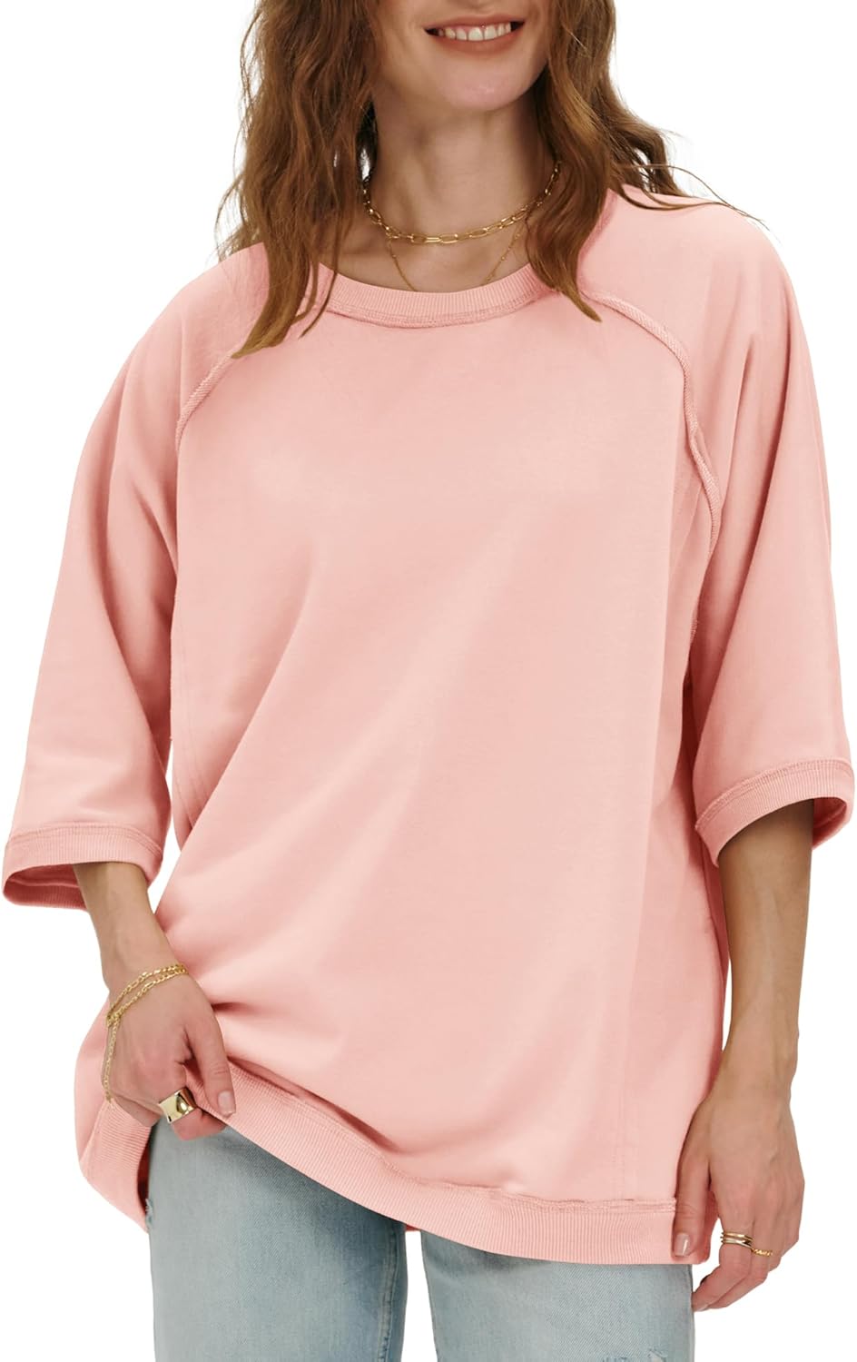 Locachy Women’s Casual Crew Neck Sweatshirt Oversized 3/4 Sleeve Pullover Tops 2025 Fashion
