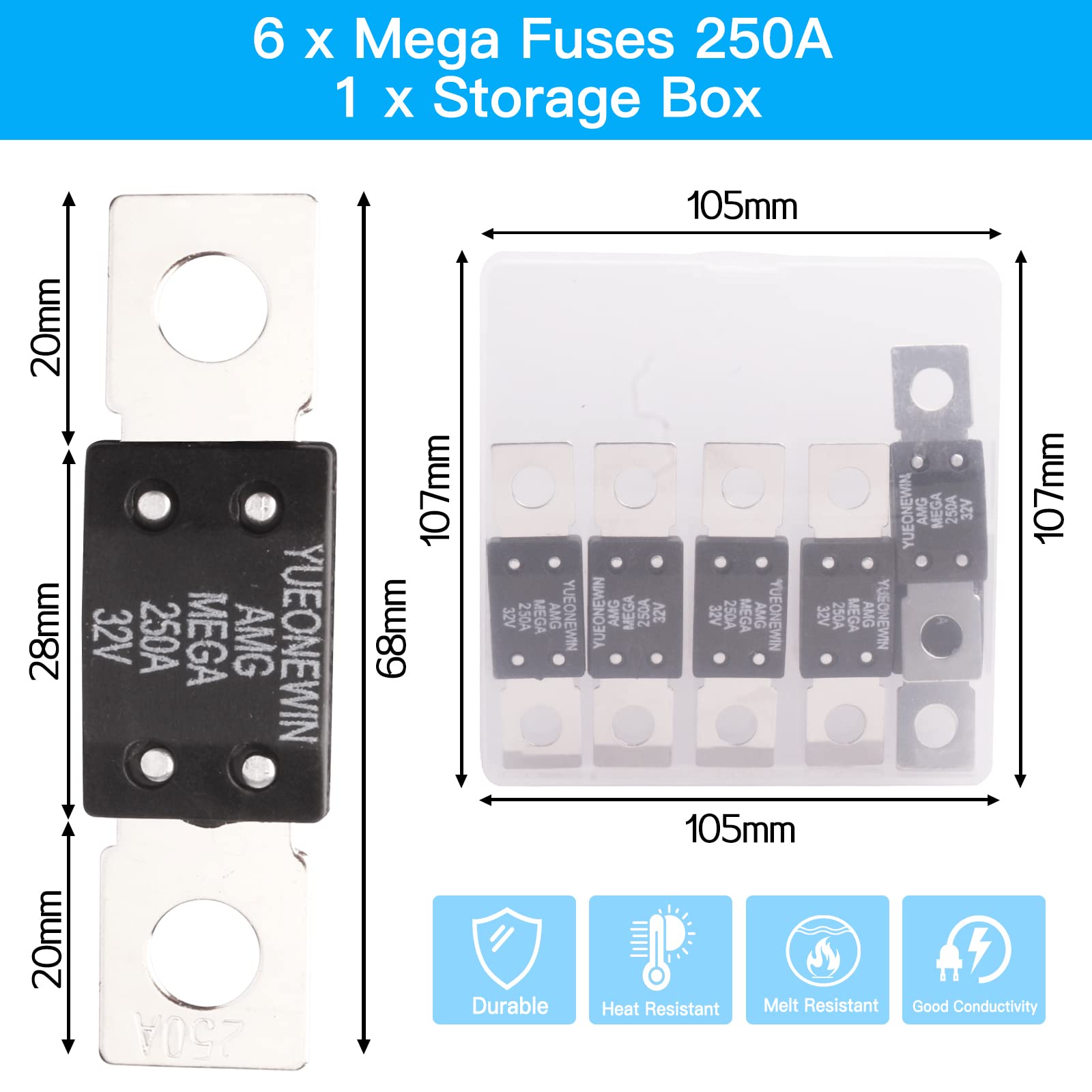 Fusible Haute Puissance 250A Classe T Renogy - Pour Camping-car, Bateau, Voiture, Protection De Circuit - 8