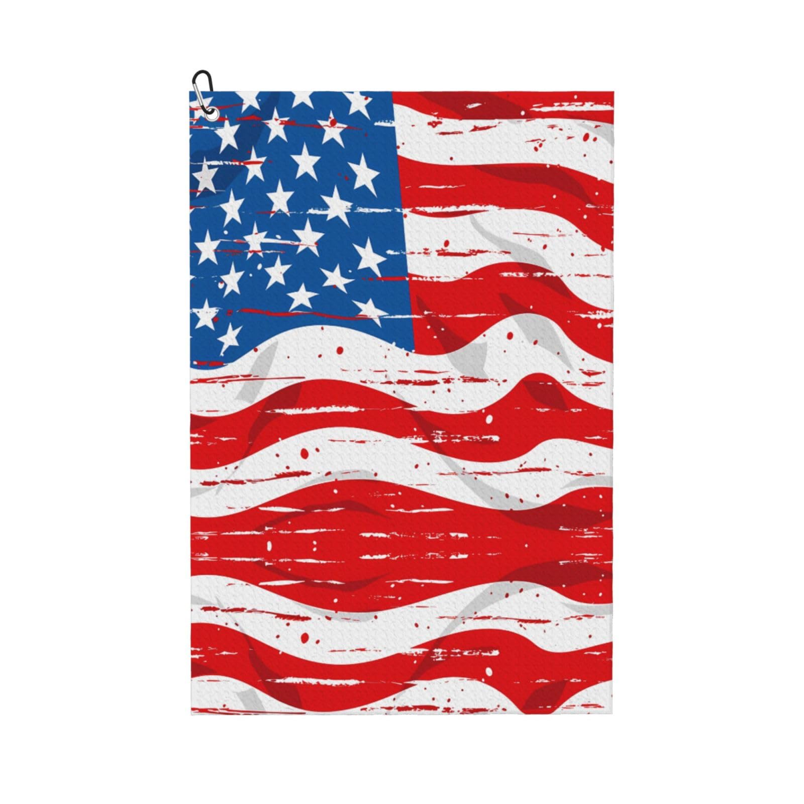 peiyeety Retro USA Flag Microfiber Golf Towel with Carabiner Clip, 16x24 Inch Absorbent Waffle Weave Towel for Golf Bags