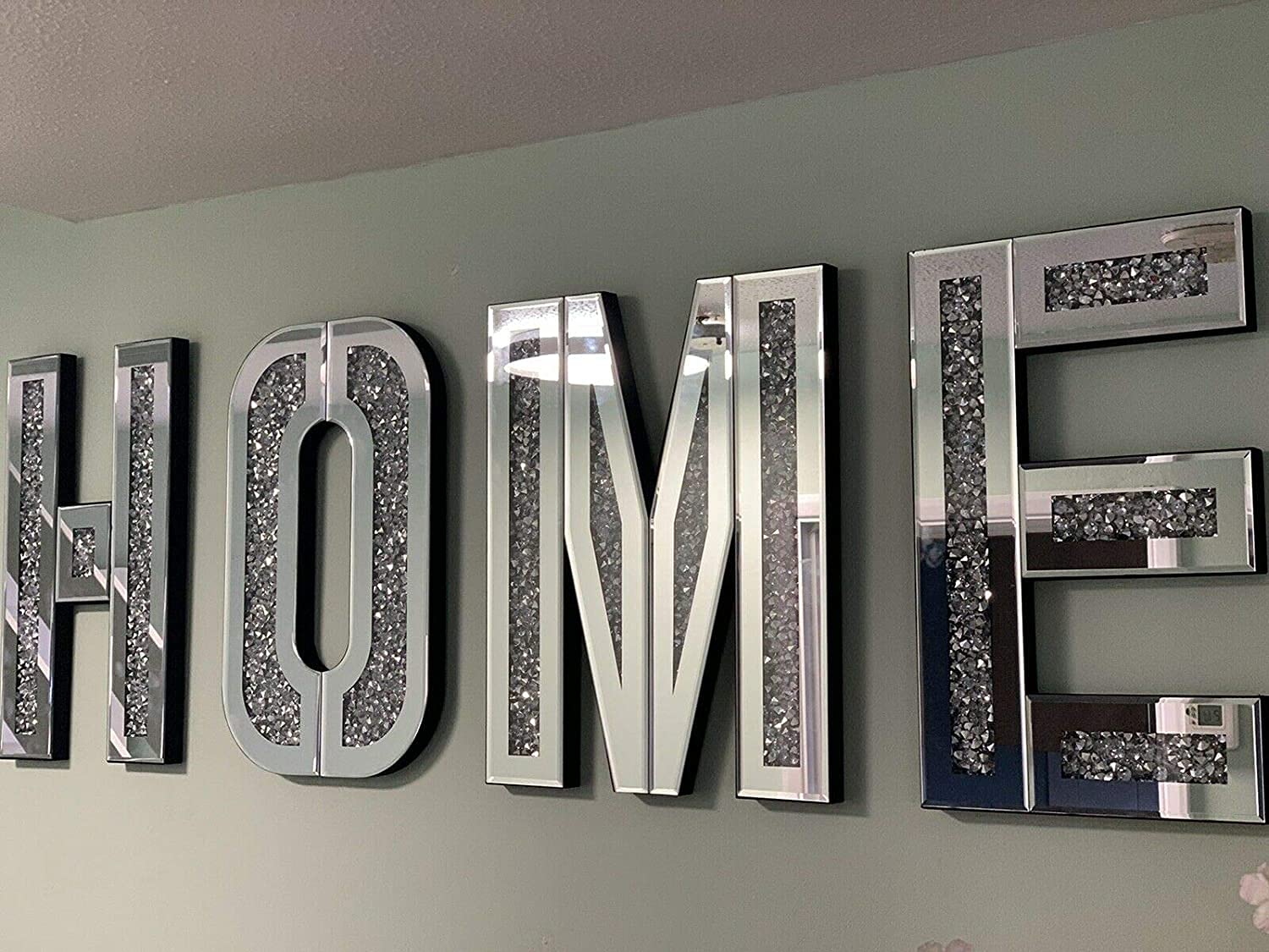 Biznest Mirrored Diamond Home Letters Crushed Crystal Mirror Diamond Wall Art