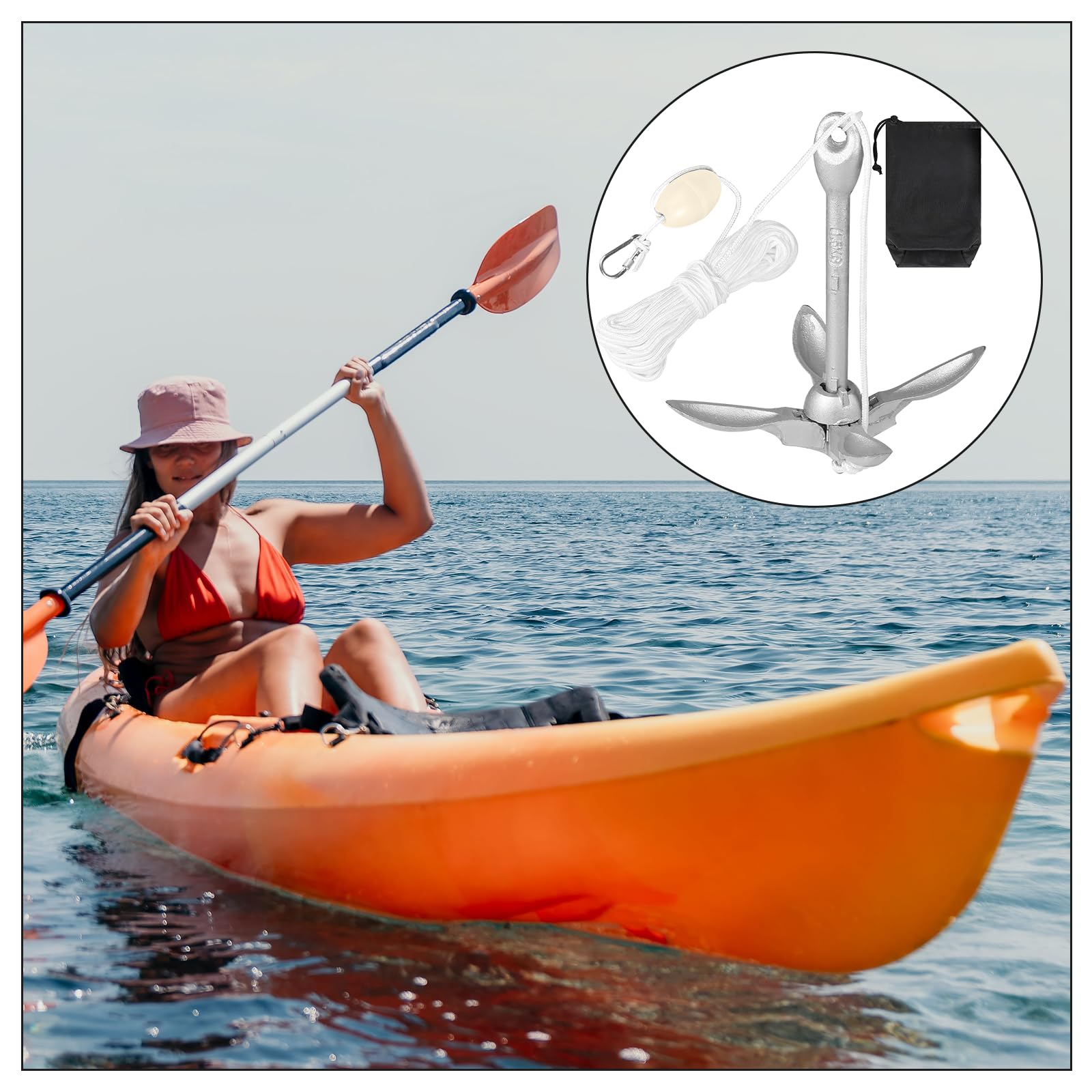 Anker Boot 6KG Faltanker mit 20 m Ankerleine und Tasche, Bootsanker für Kajak, Schlauchboot, SUP-Board, Kanu und Motorboot, Bootszubehör für Wassersport, Outdoor und Angeln