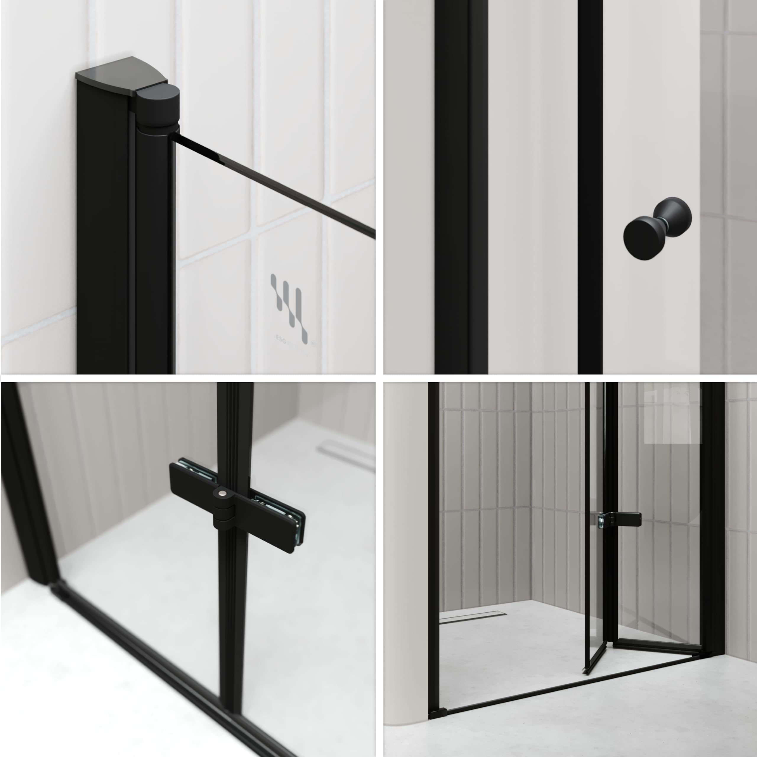 Moments of Glass Mampara de ducha puerta plegable rango de ajuste de 72-75,5 cm altura: 195 cm de cristal transparente templado de seguridad de 6 mm perfiles de aluminio negro - DK822