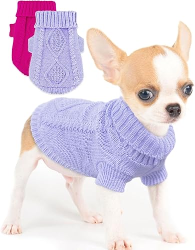 Miniatura 1 de Suéter de Chihuahua de 2 piezas para perro pequeño, suéter de punto para primavera e invierno, lindo tejido de cuello alto, ropa cálida para gatos