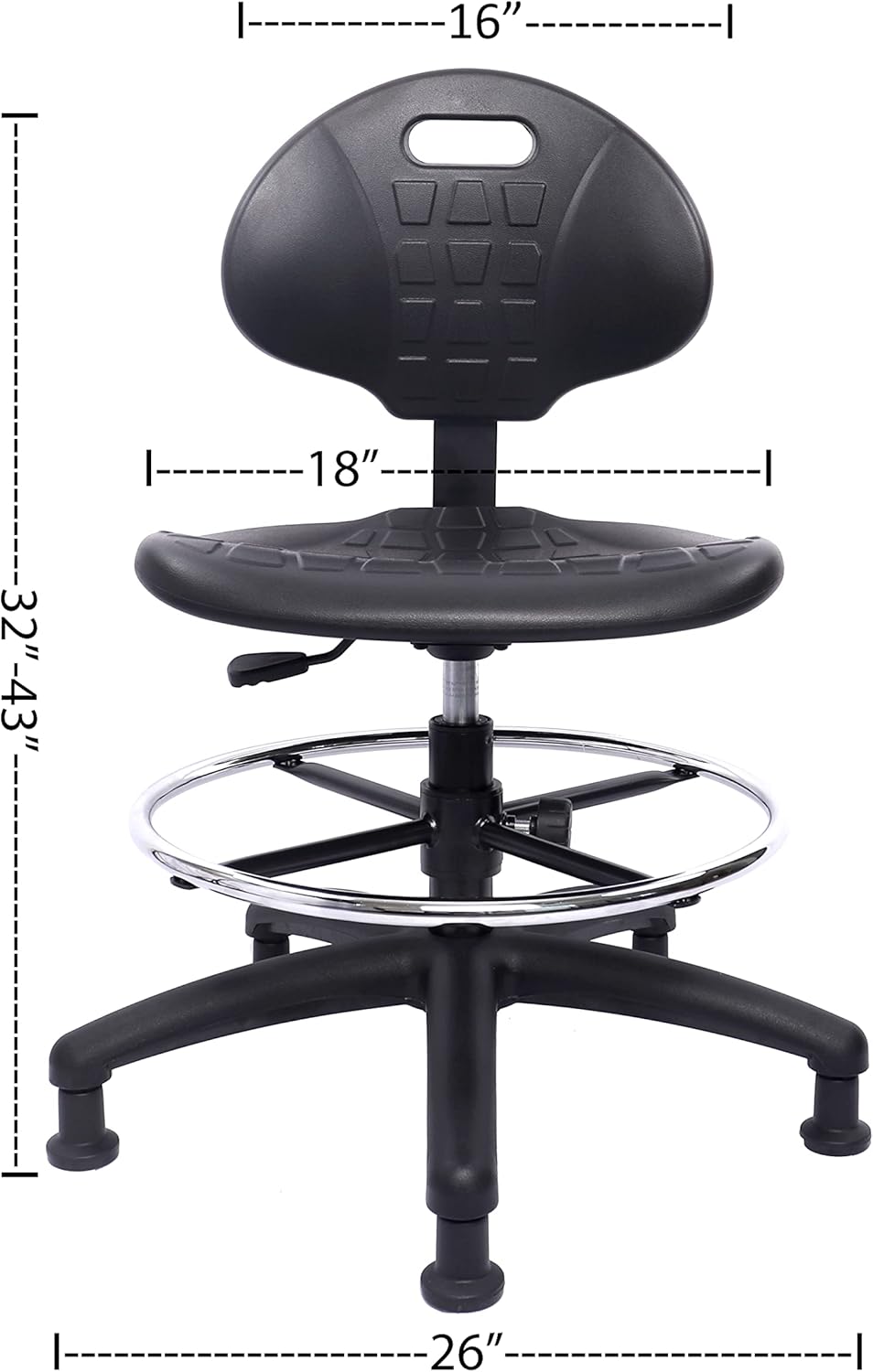 Chair Master Drafting Stool - Easy to Clean! Ergonomic Polyurethane Chair. Seat Height (18"-26") Adjustable w/Heavy Duty Footring for Home, Automotive, Lab, Cleanroom (Glides, Medium Stool)