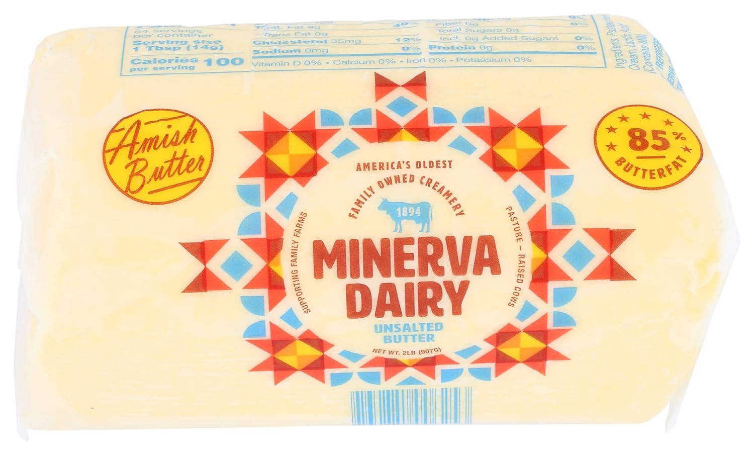Minerva Dairy Butter Roll Amish Unsalted, 2 lb Grocery