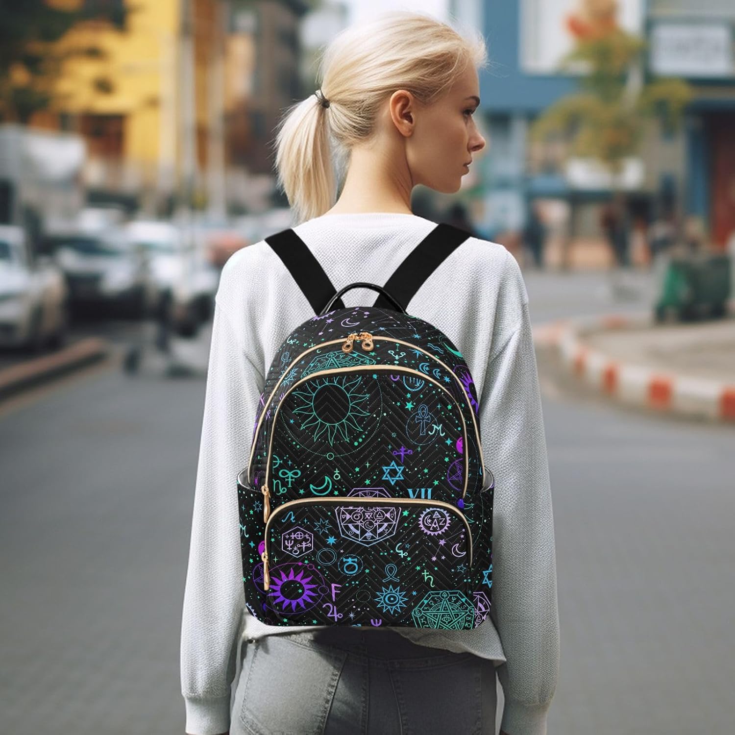 ZAZYXTJ Alchemy Magical Backpack Purse for Women Quilted Mini Fashion Backpacks Lightweight Travel Casual Backpack - Image 7