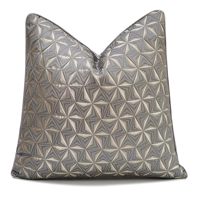 1pc polyester luxury contemporary pillow cover abstract texture geometric lines gray stars snowflakes and single-sided high-precision jacquard hidden