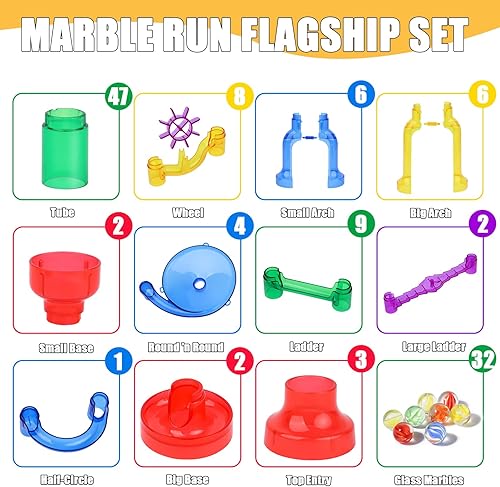 Miniatura 2 de Gifts2U Juego de carreras Marble Run para niños mayores de 4 años, 122 piezas con 90 piezas translúcidas + 32 canicas de vidrio, bloques de